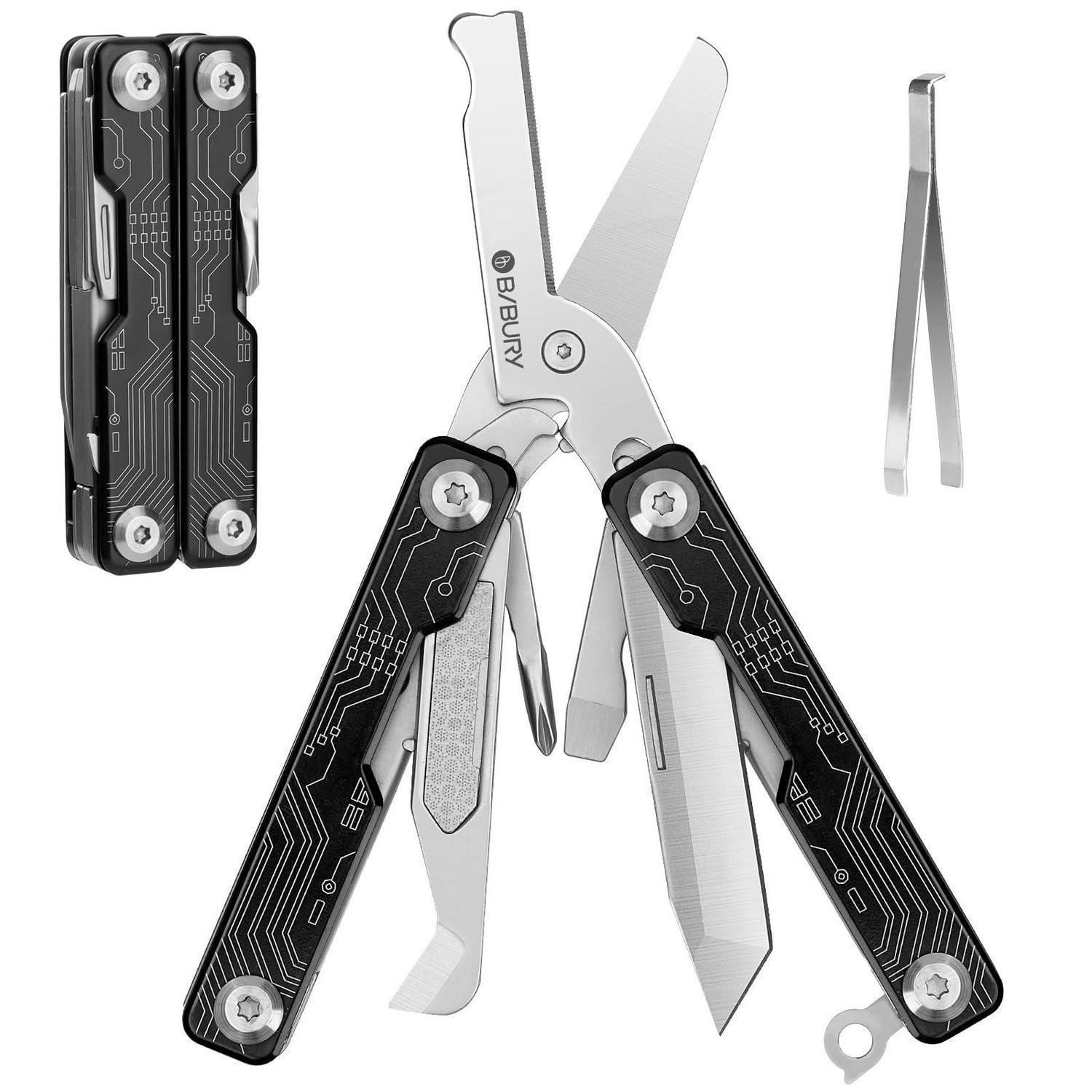 Multitool Klappschere Mit 9 Werkzeugen, Edelstahl, Kompakt, Schwarz