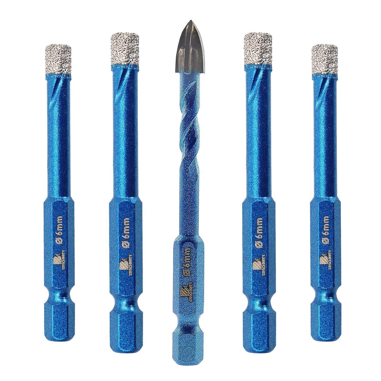 Diamantbohrer Set 6mm 5 Stück Für Fliesen, Keramik, Granit, Marmor