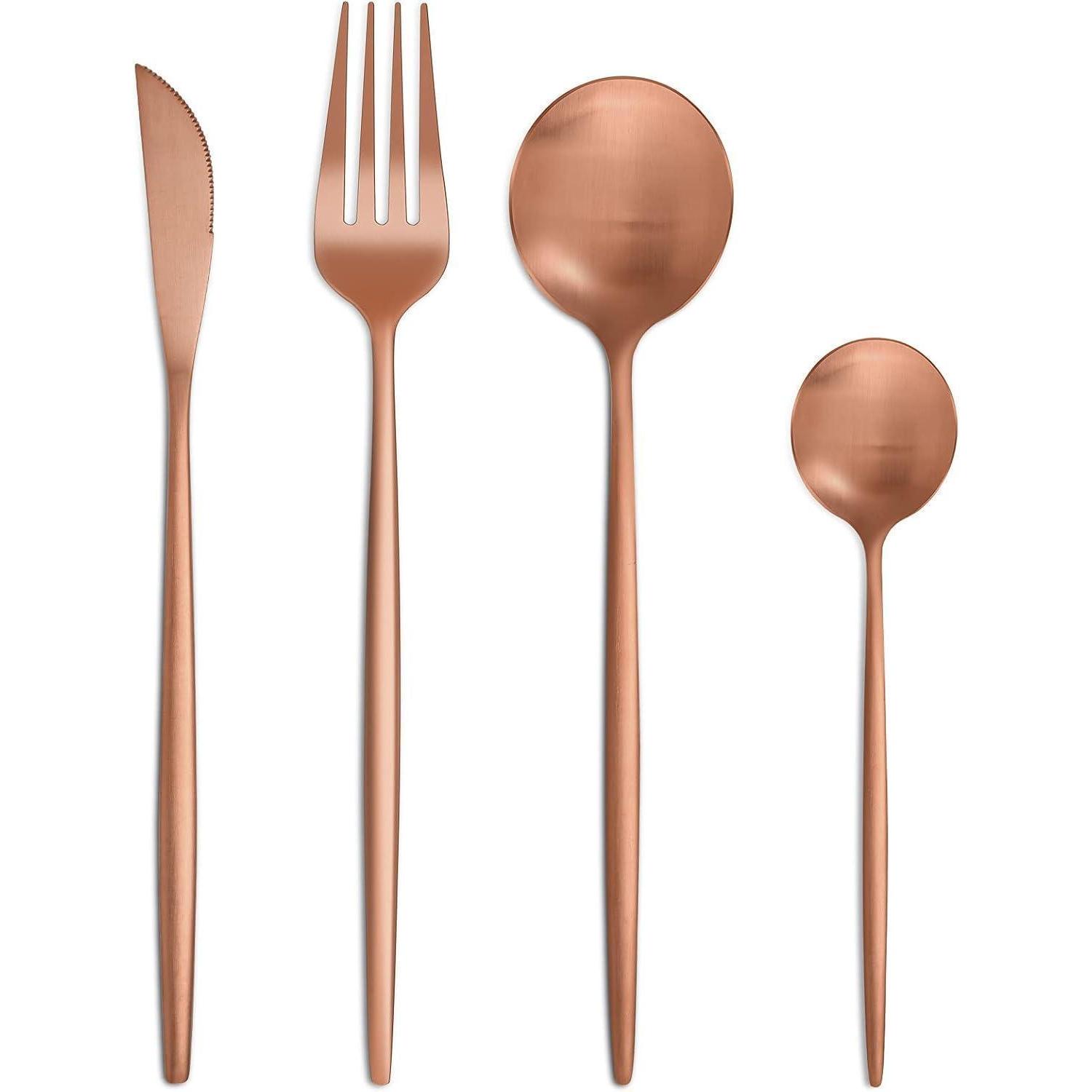 Besteckset 24-teilig Für 6 Personen, Edelstahl, Roségold, Spülmaschinenfest