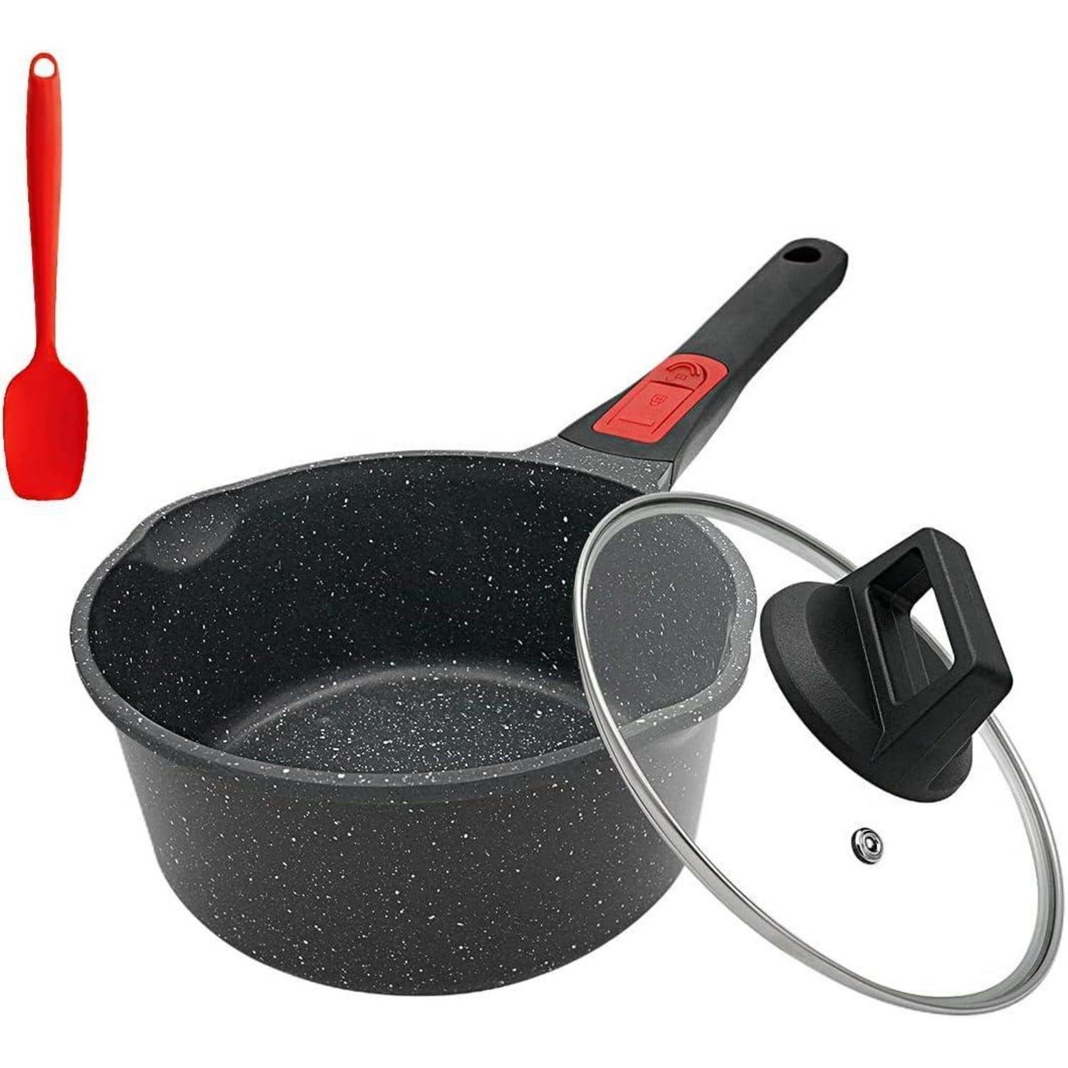 Stielkasserolle 16cm Induktion Antihaft Mit Deckel, 1,5l Milchtopf Mit Ausgießer, Abnehmbarer Griff