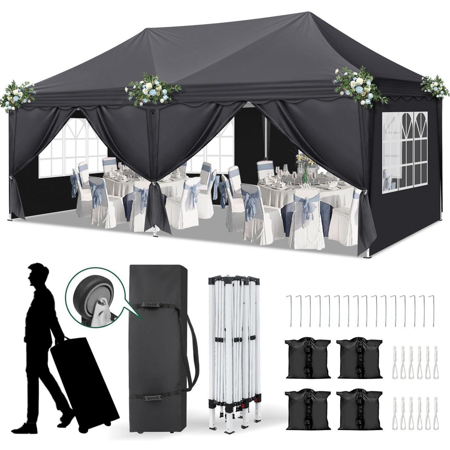 Faltpavillon 3x6m Dunkelgrau Mit 6 Seitenwänden Und Tasche