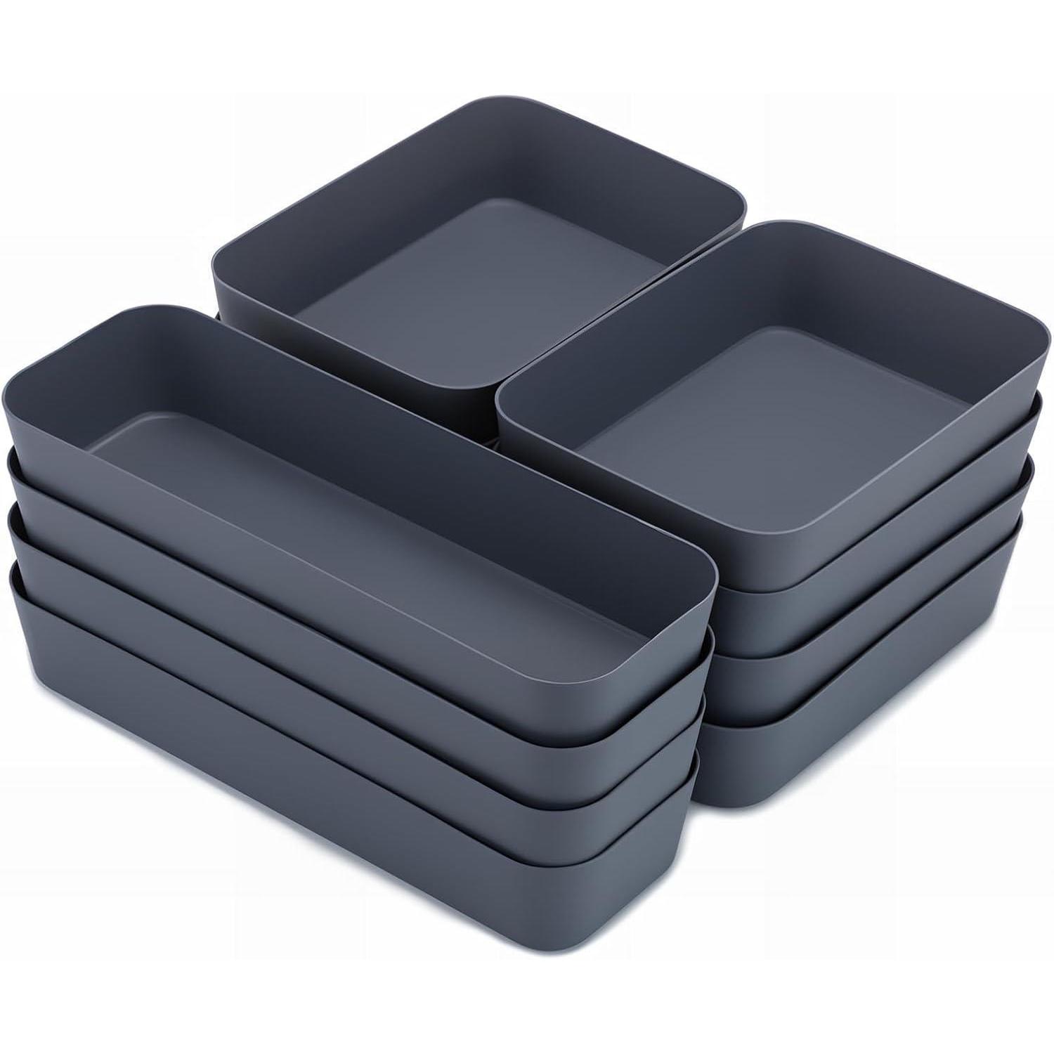 Schubladen Organizer 10 Stück, 3 Größen, Stapelbar, Kunststoff, Grau