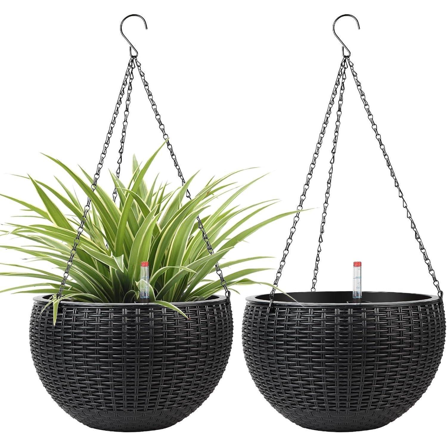 2er Set Hänge-blumentöpfe 28cm Mit Selbstbewässerung Und Wasserstandsanzeige, Schwarz