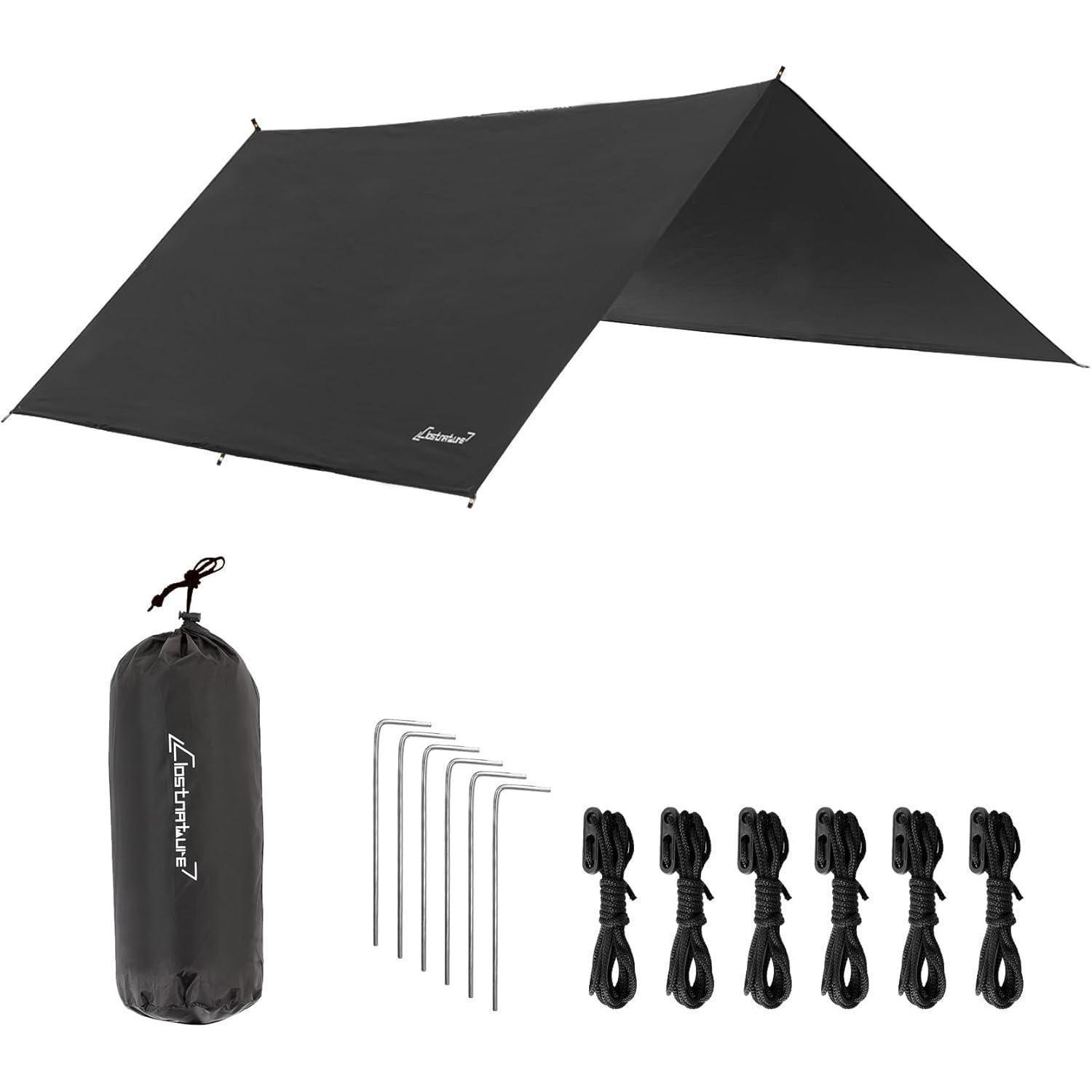 Wasserdichte Camping Zeltplane 305x293cm Mit Ösen, Seilen & Heringen
