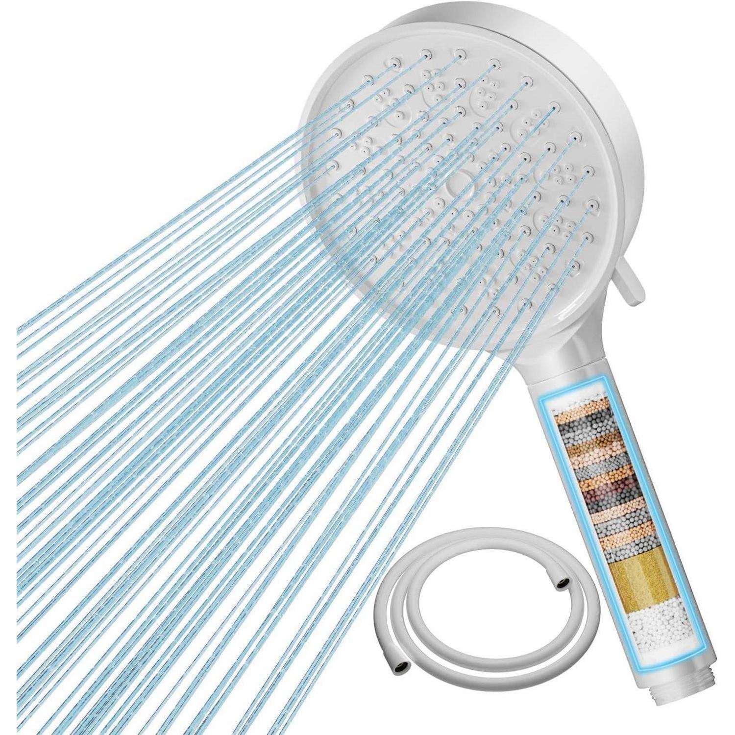 Handbrause Mit 20-schicht-filter, 6 Strahlarten, Hochdruck & Wassersparend, Inkl. Schlauch