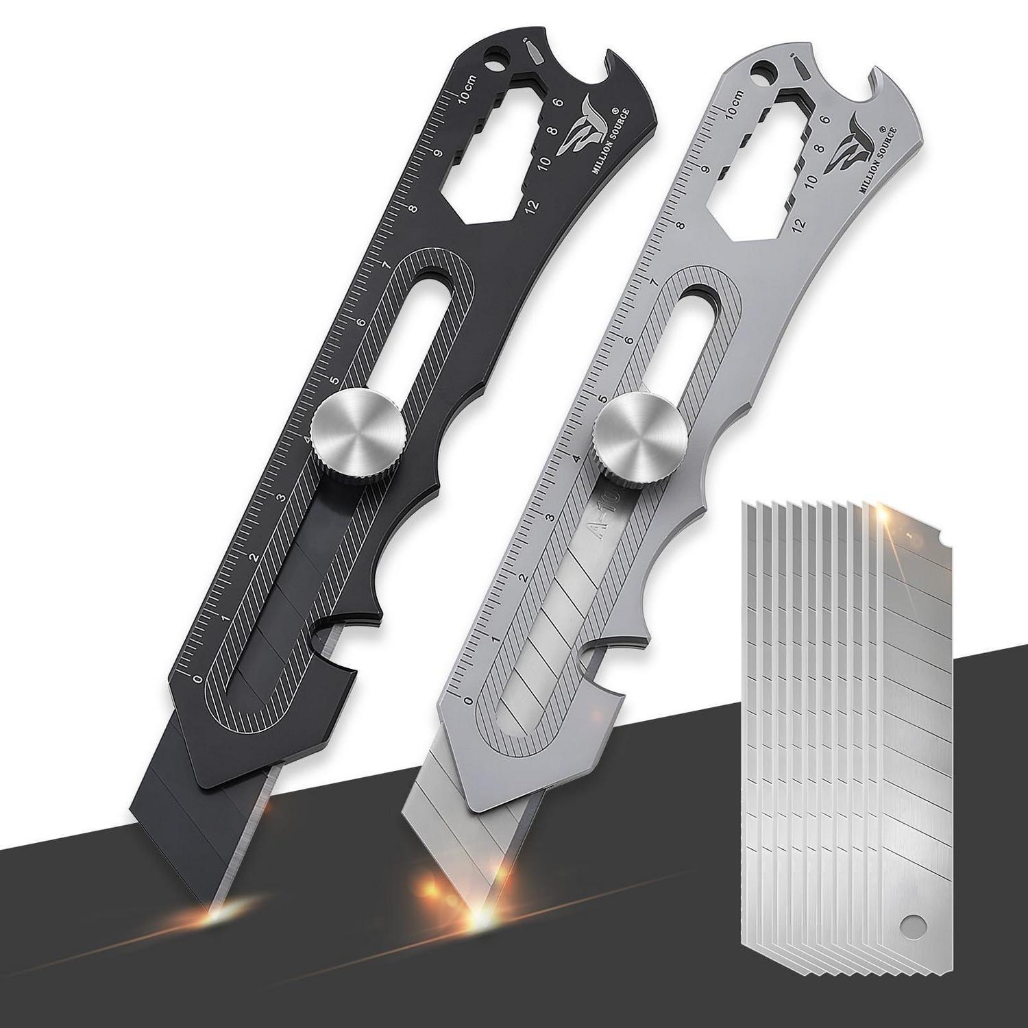 Cutter Messer Set 2 Stück Mit 10 Ersatzklingen, Edelstahl Universalmesser Mit Multifunktion