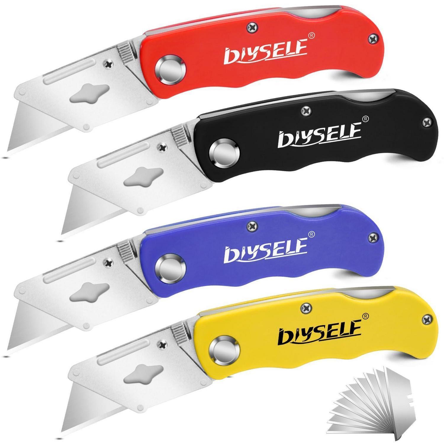 4er Pack Klappmesser Mit 10 Trapezklingen Schnellwechsel & Verriegelung Universalmesser Für Teppich, Pappe