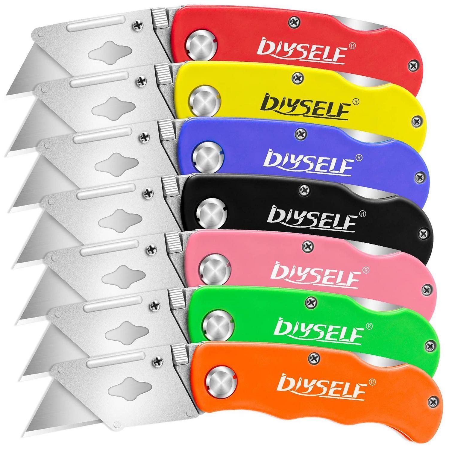 7er Pack Klappmesser Mit Schnellwechsel Und Verriegelung Teppichmesser, Kartonmesser, Universalmesser Rot, Grün, Blau, Schwarz, Rosa, Gelb, Orange