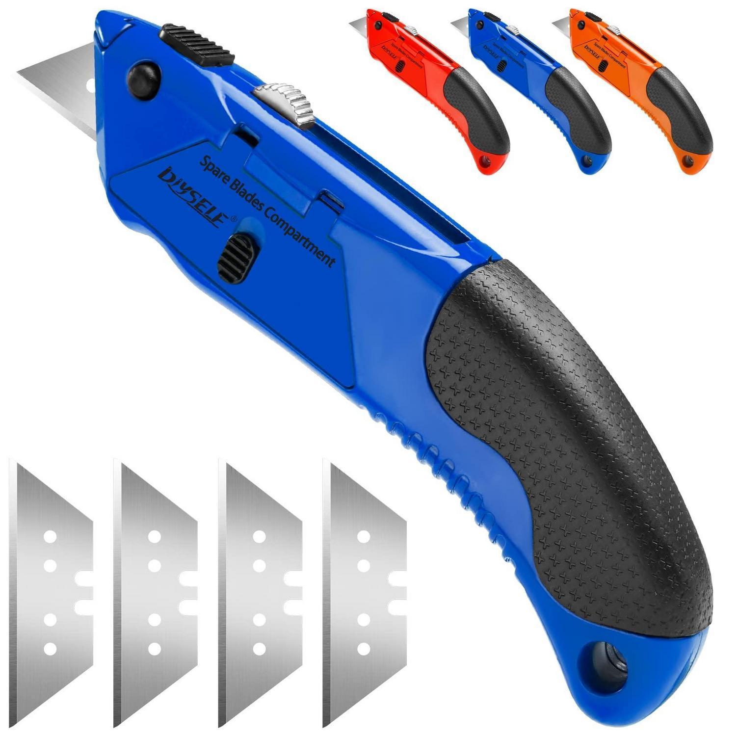 Cutter-messer Profi Mit 4 Klingen, Teppichmesser, Kartonmesser, Blau Paketmesser Mit Gummigriff Und Klingenfach