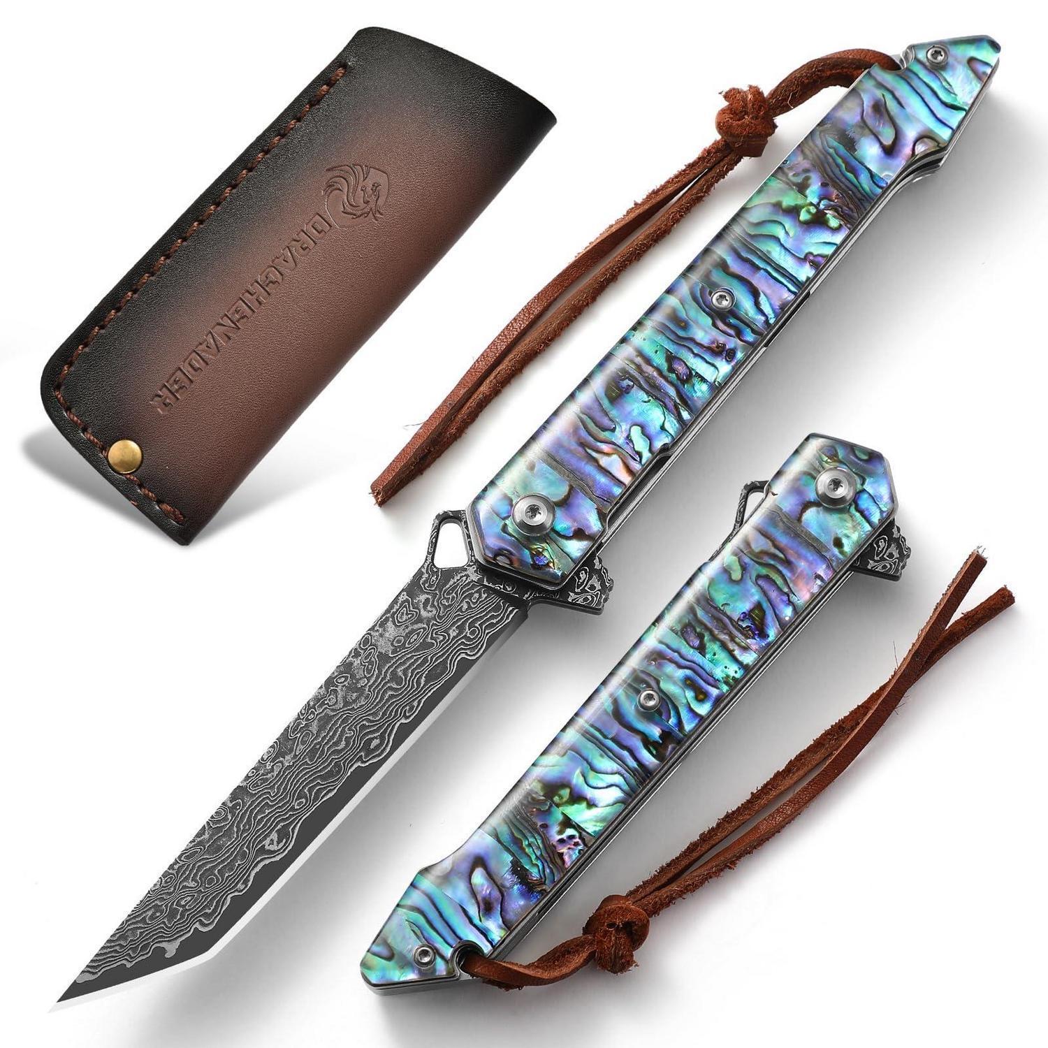 Klappmesser Mit 67-lagiger Damastklinge Und Abalone-griff Inkl. Lederetui