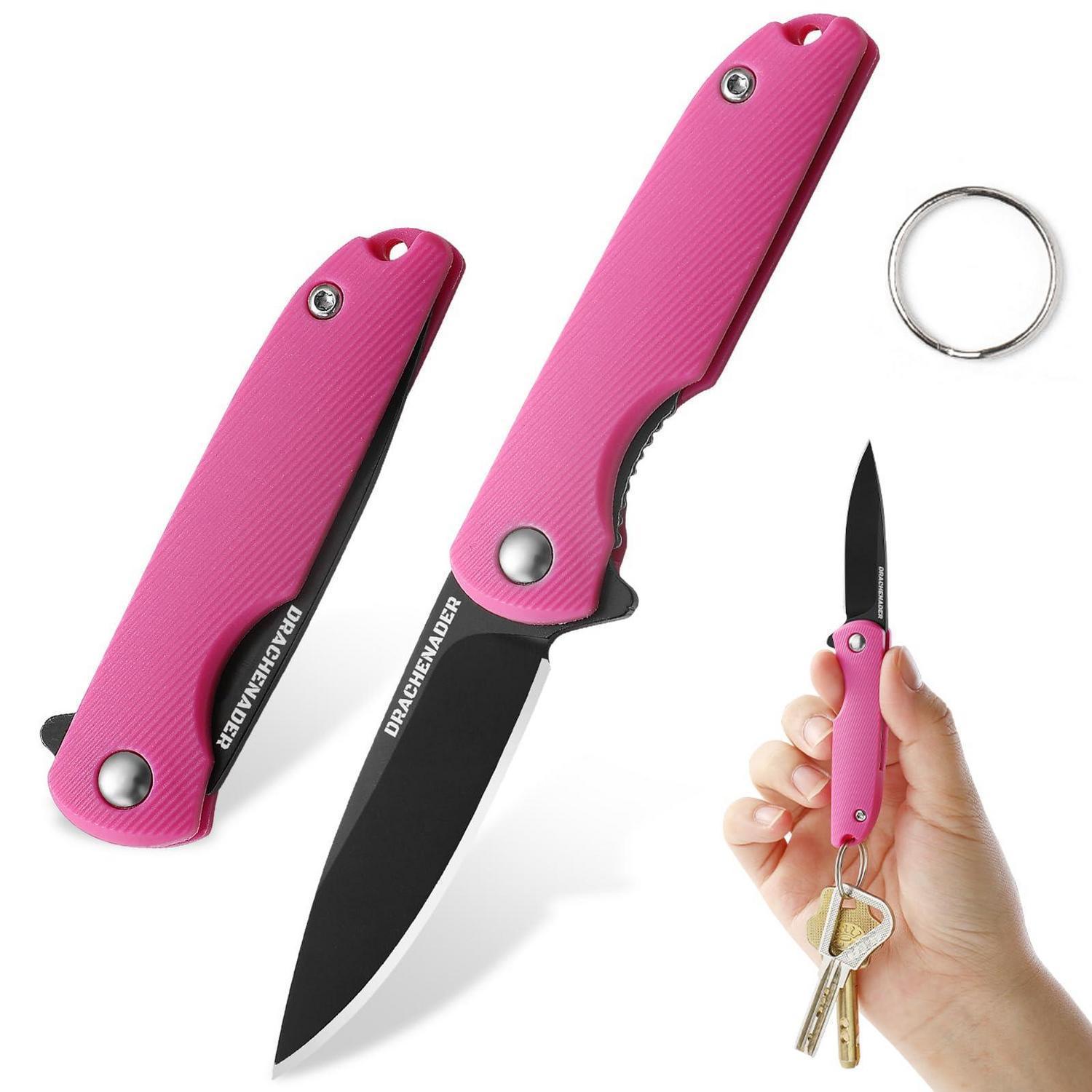 Mini Klappmesser Mit Schlüsselanhänger, 5,2 Cm Klinge, 5cr13mov Stahl, Pink