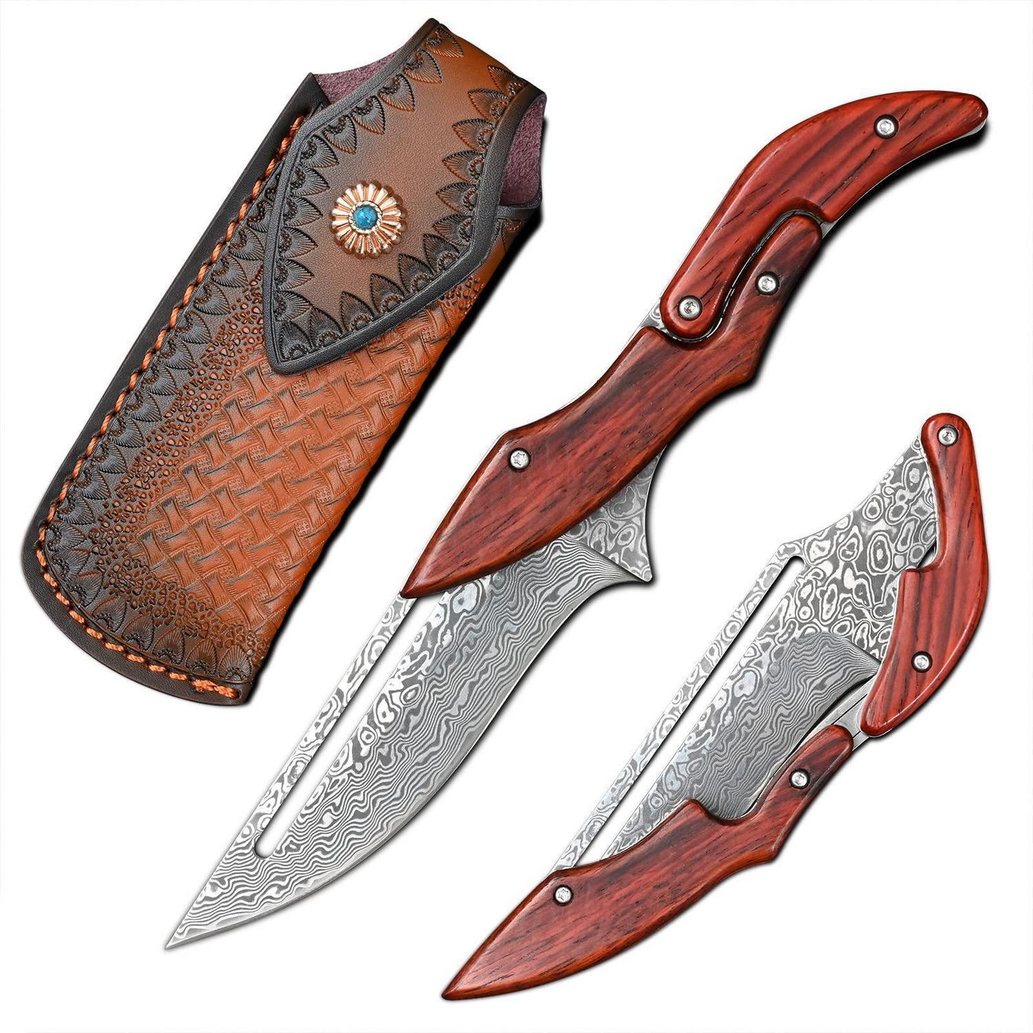 Taschenmesser Damaststahl Vg10 Mit Holzgriff, Klappmesser Für Outdoor & Camping