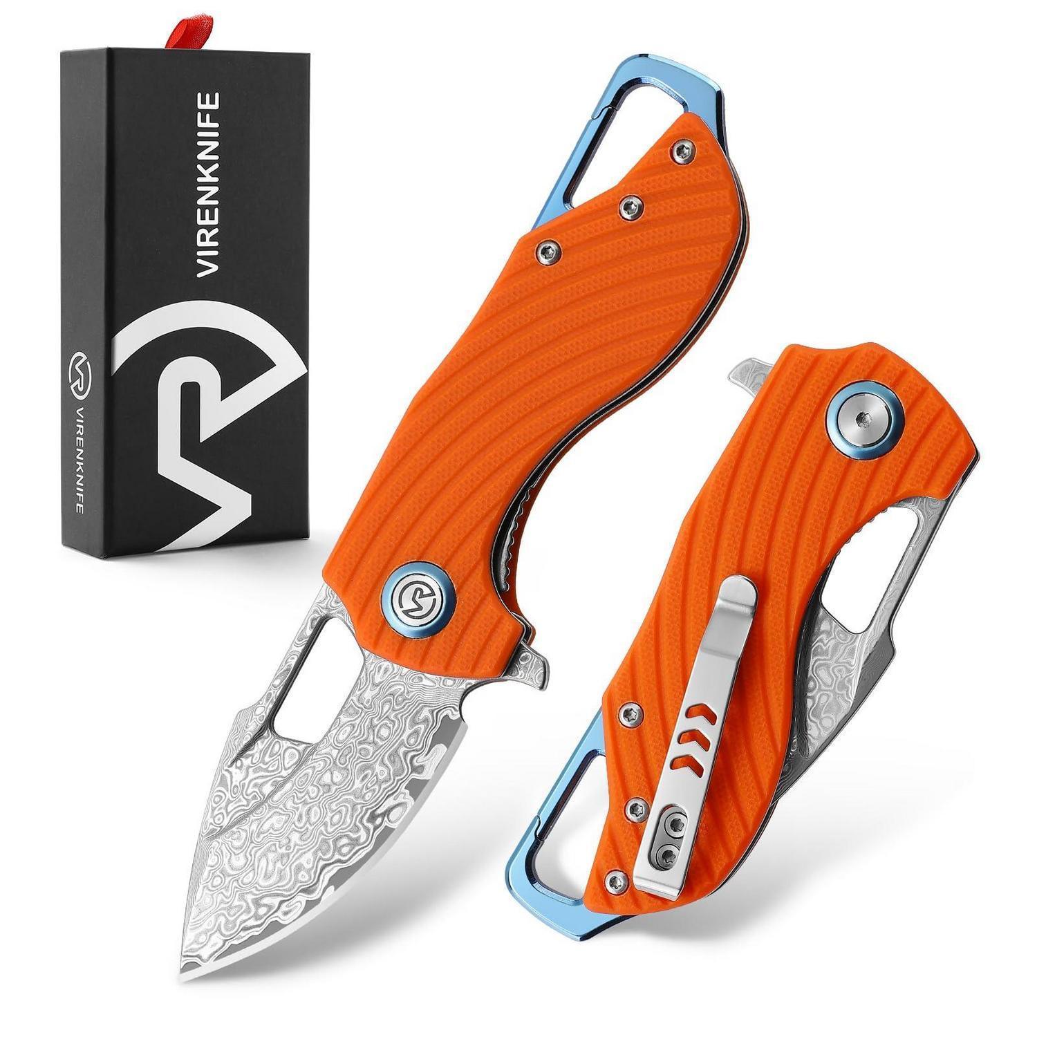Damast Klappmesser Mit G10 Griff, Einhandmesser Mit Clip Für Camping