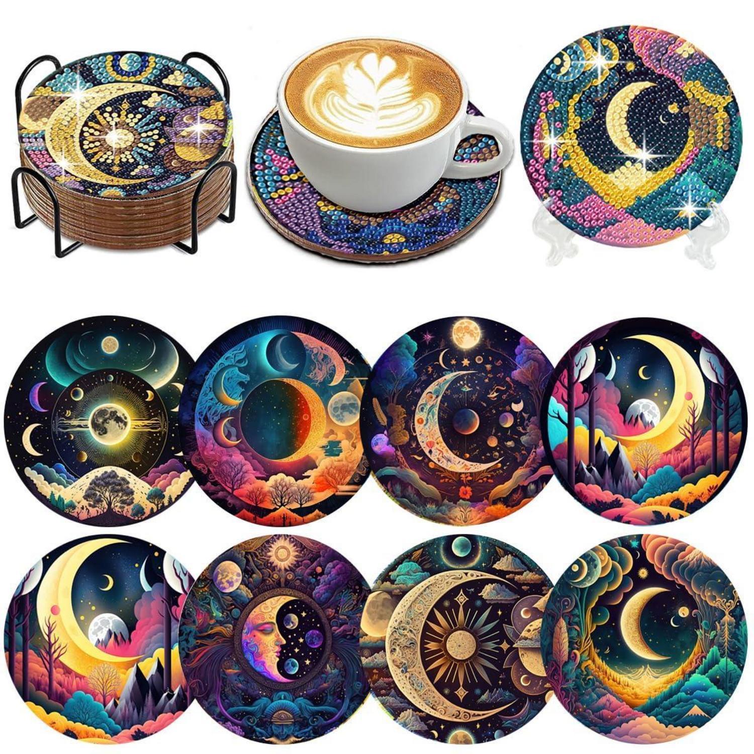 Diamond Painting Untersetzer Set Monde Mit Ständer 8 Stück 10cm Rund