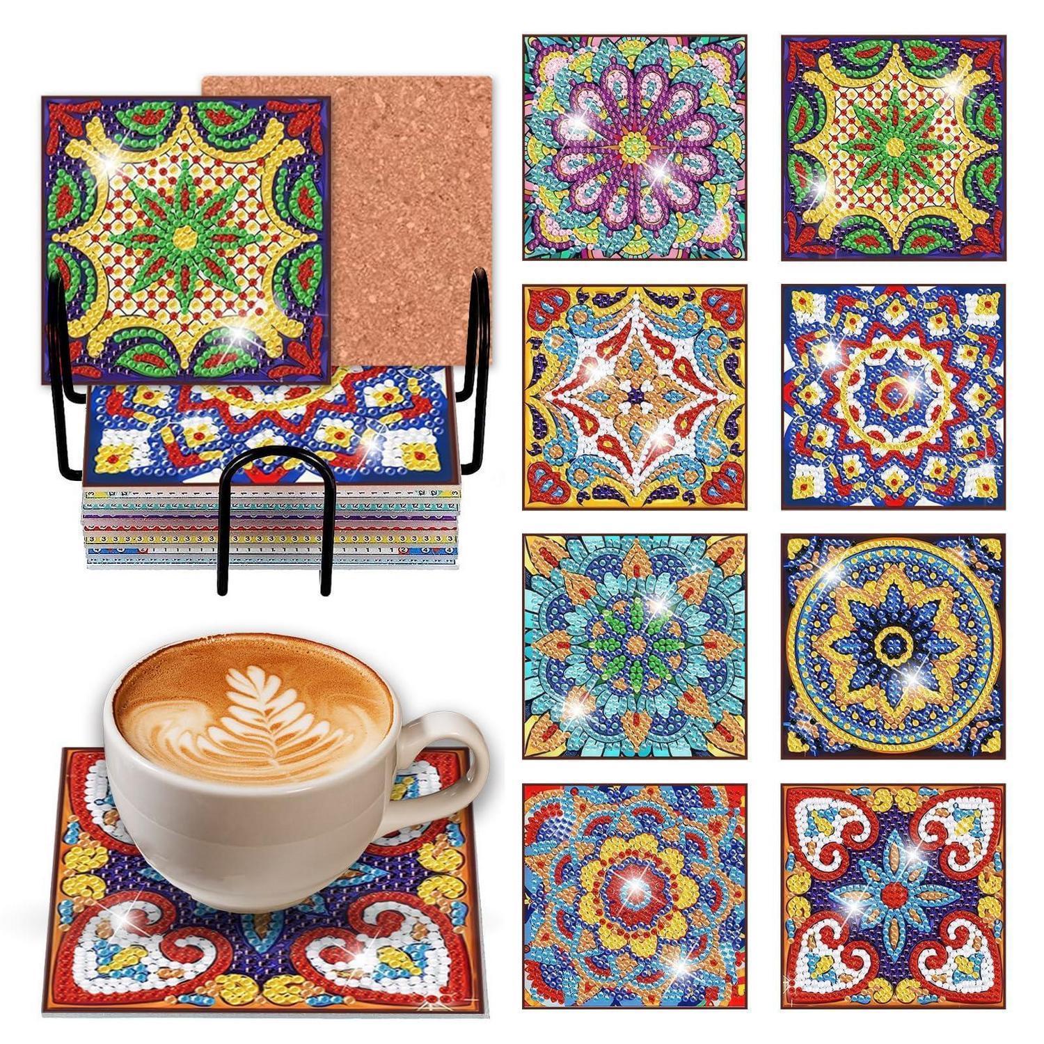 Diamond Painting Untersetzer Set 8 Stück Mandala Diy Mit Halter, Rutschfest