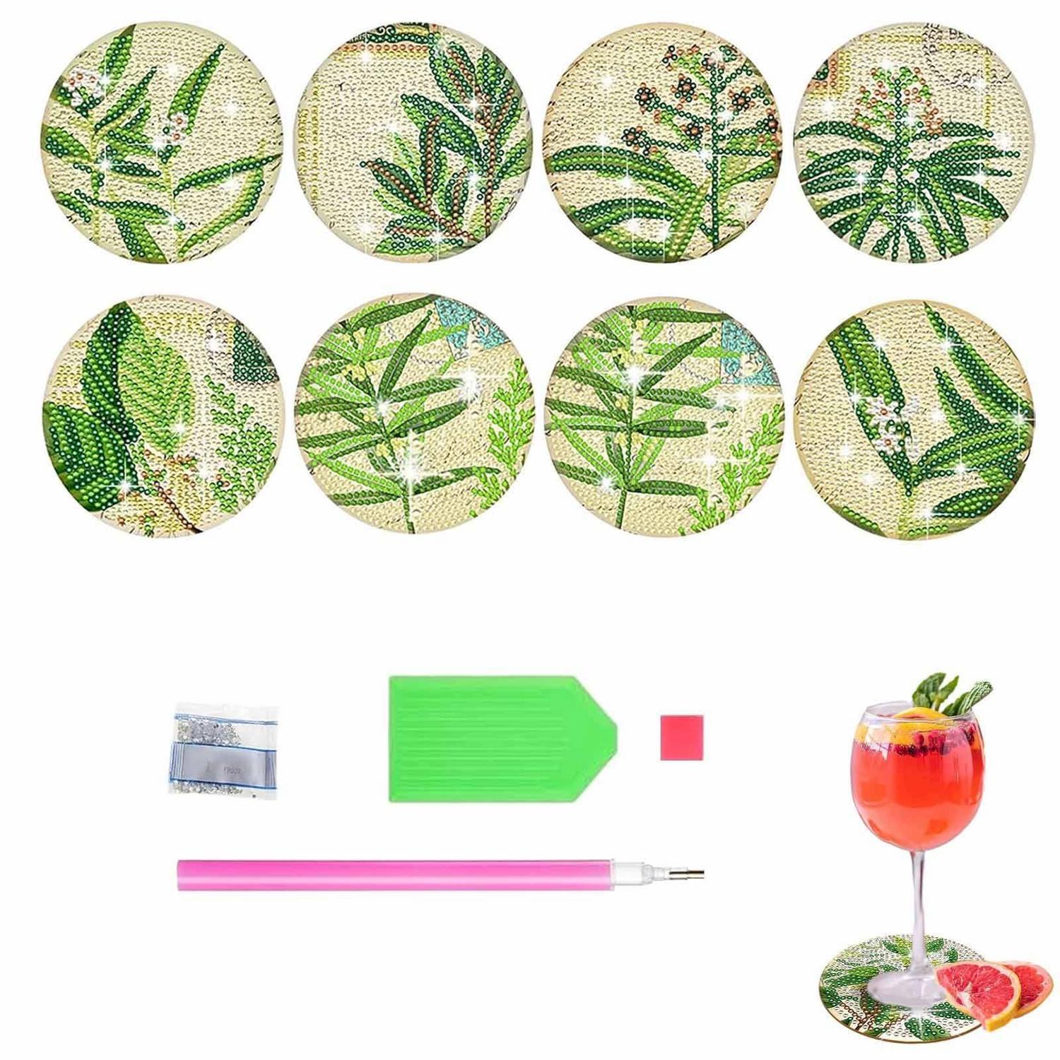 Diamond Painting Untersetzer Set 8 Stück Diy Pflanzenmotiv Mit Kork-rückseite
