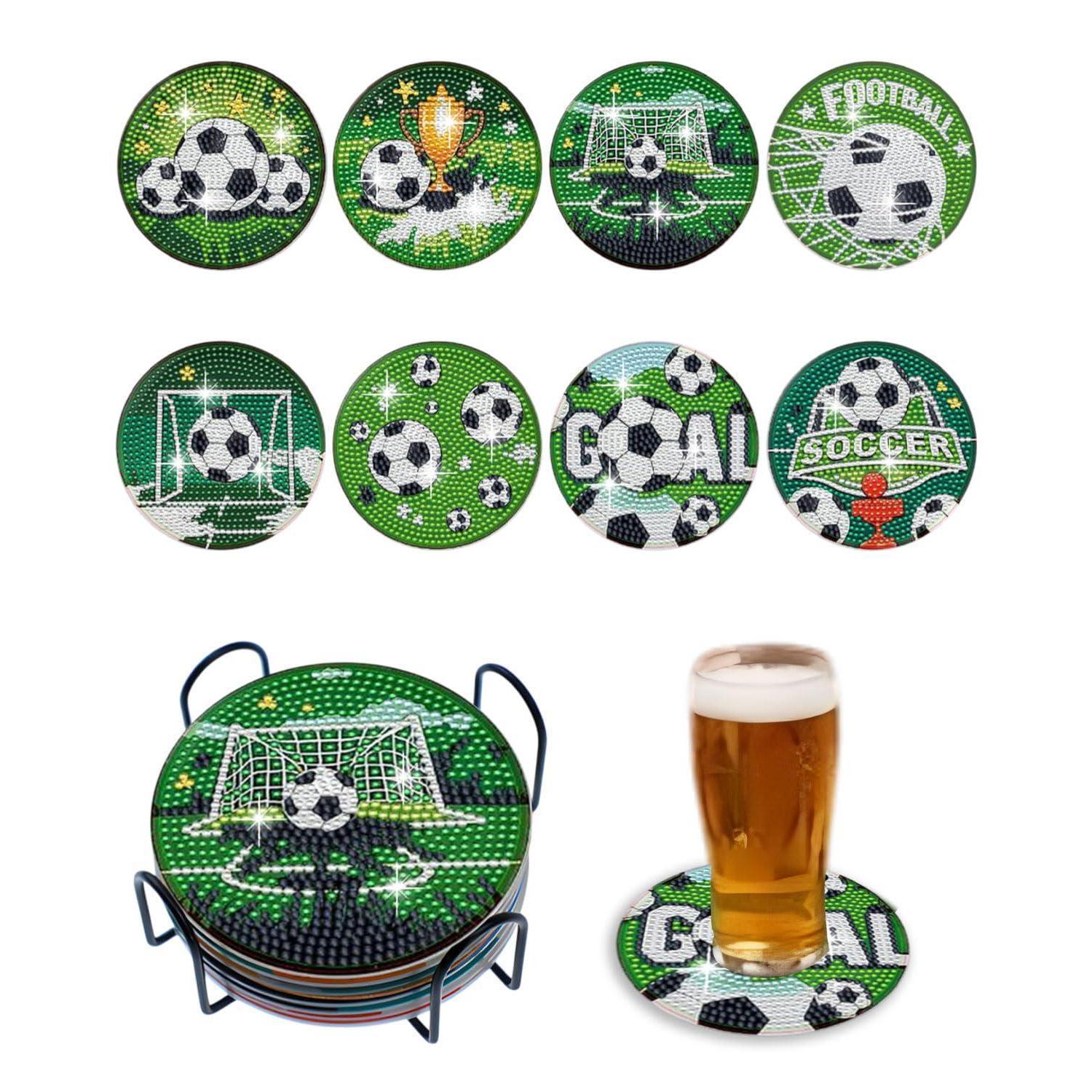 Diamond Painting Untersetzer 8er Set Mit Halter, Fußball Wm Motiv, Diy Bastelset Für Erwachsene