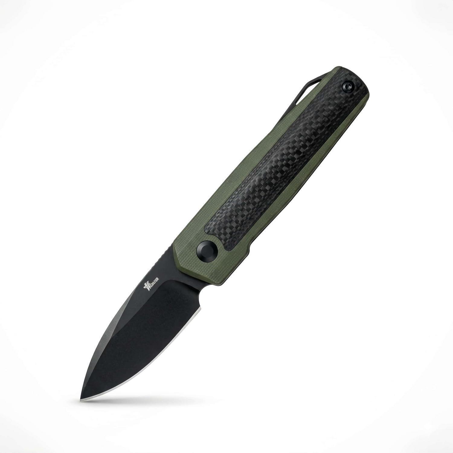 Klappmesser D2 Stahl, G10 Carbon Fiber, Skiff Kugellager, §42a Konform