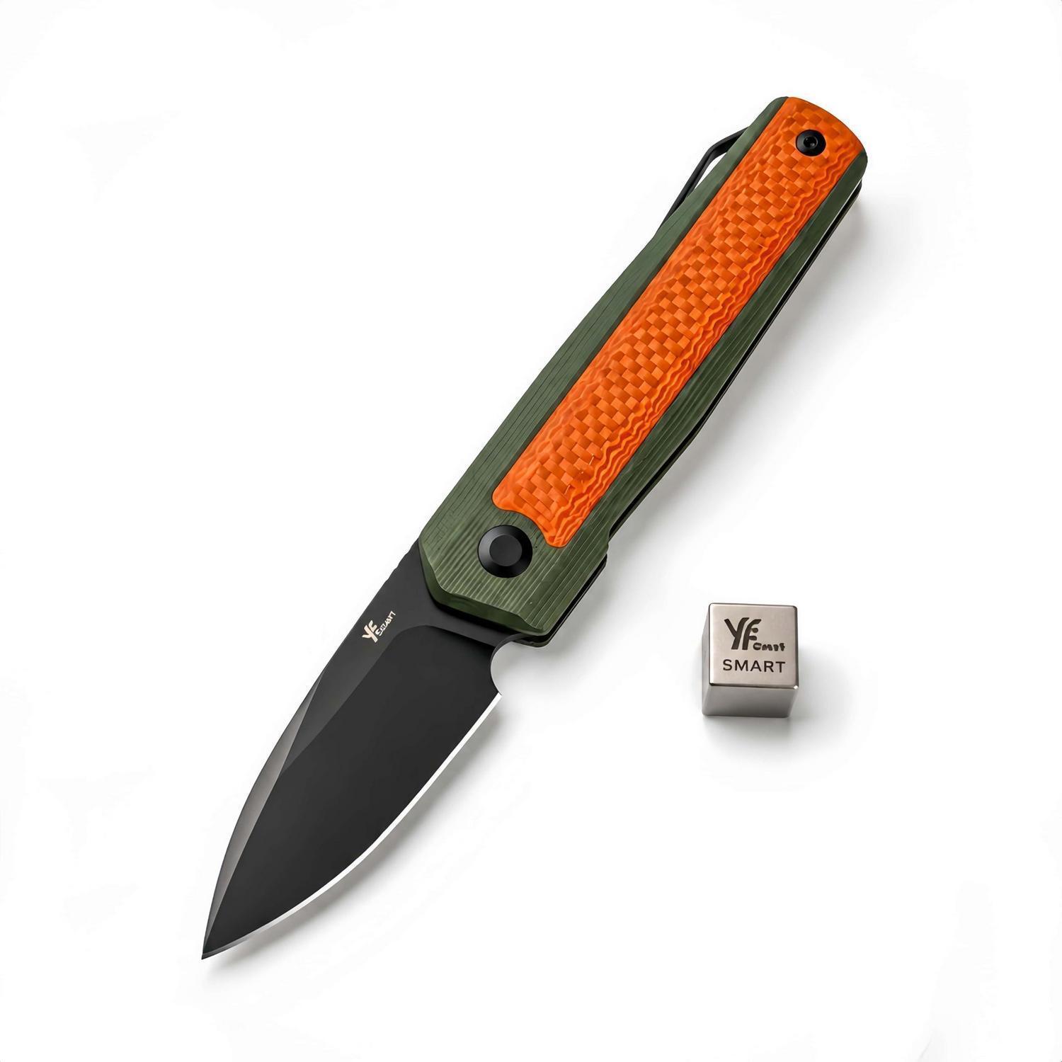 Klappmesser D2 Stahl Limitierte Edition Orange G10 Carbon Fiber Skiff Kugellager