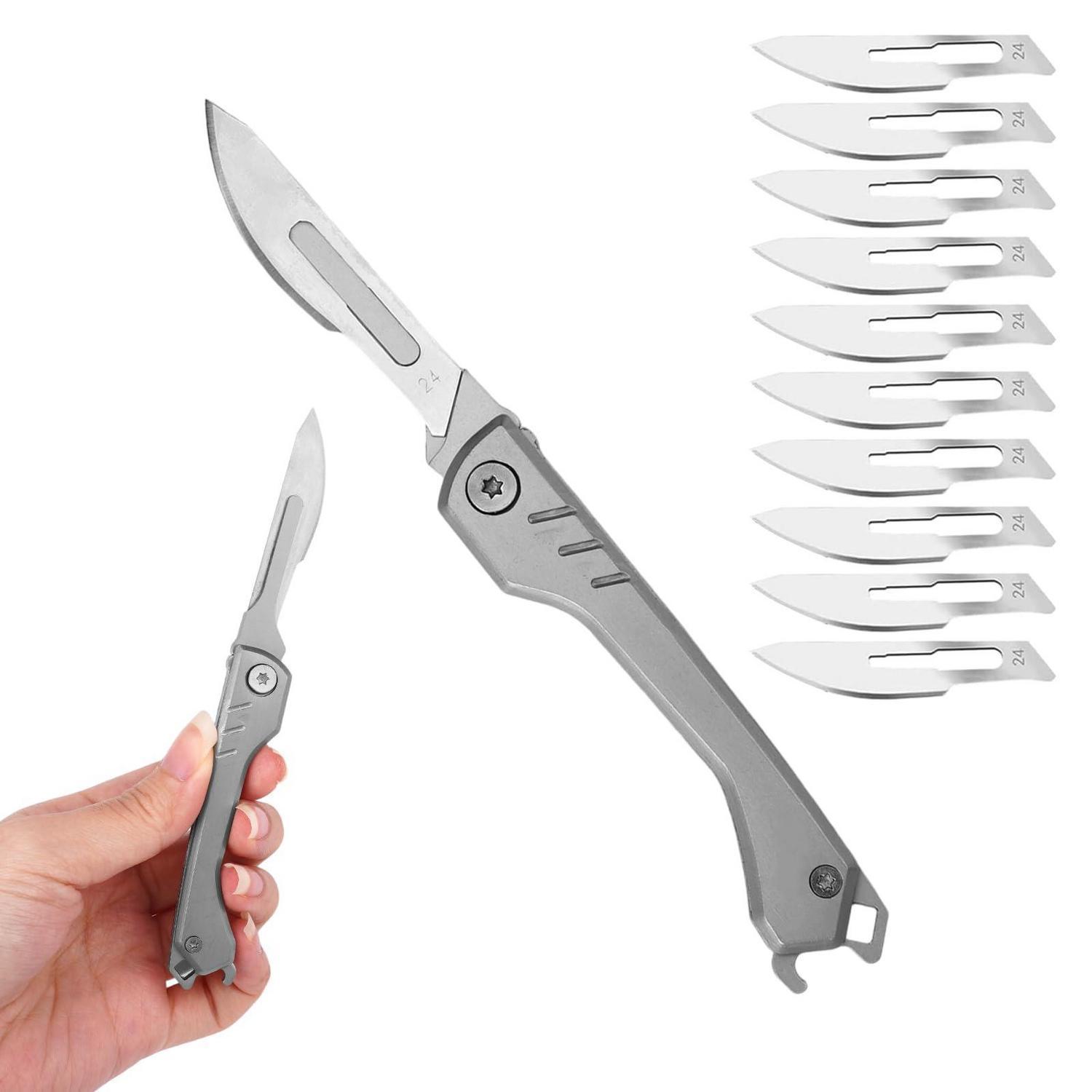 Klappmesser Edelstahl Mit 10 Klingen, Flaschenöffner, Schlüsselanhänger, Kompakt