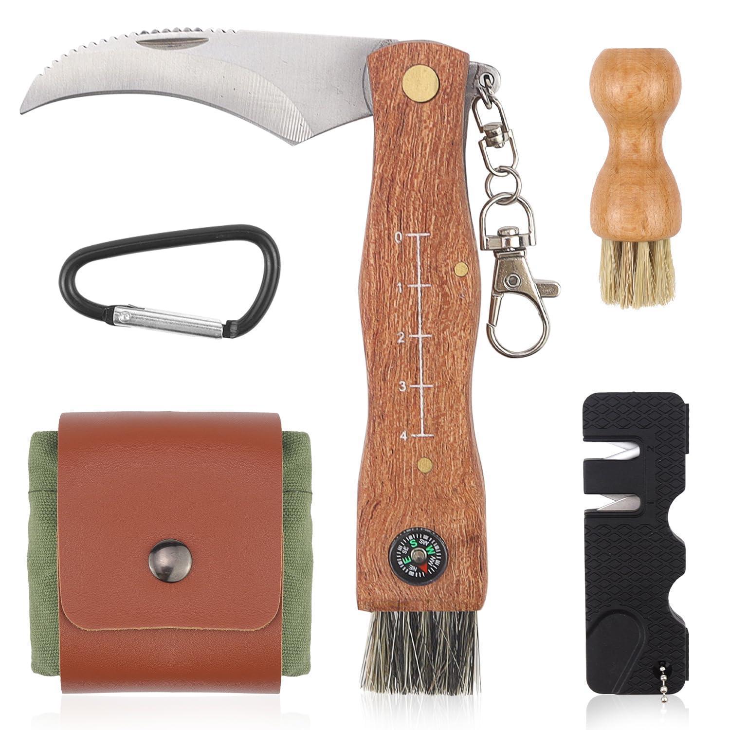 Klappbares Pilzmesser Mit Bürste, Kompass Und Tasche Für Pilzsammler