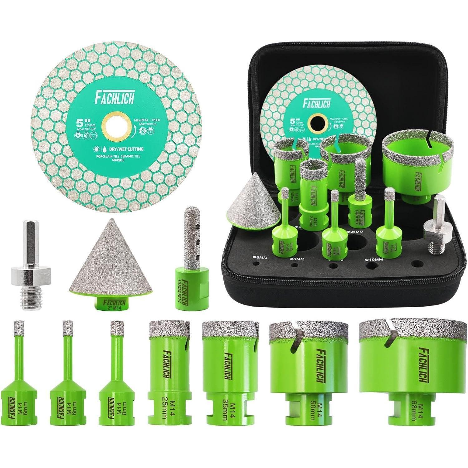 Diamant Fliesenbohrer Set 11tlg. Lochsäge M14 Für Fliesen, Granit, Marmor