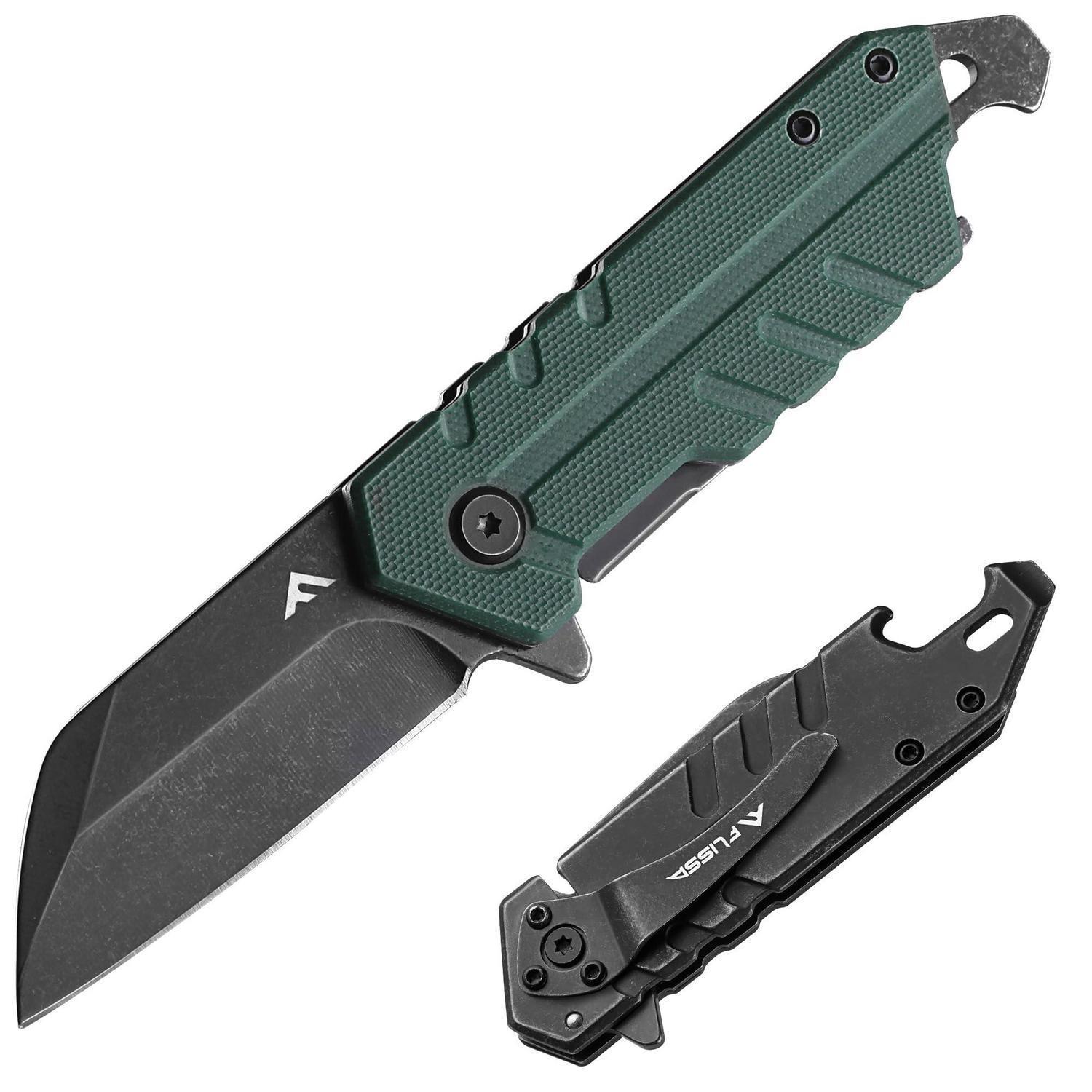 Klappmesser Mit G10 Griff, Flaschenöffner, Gürtelclip, Grün