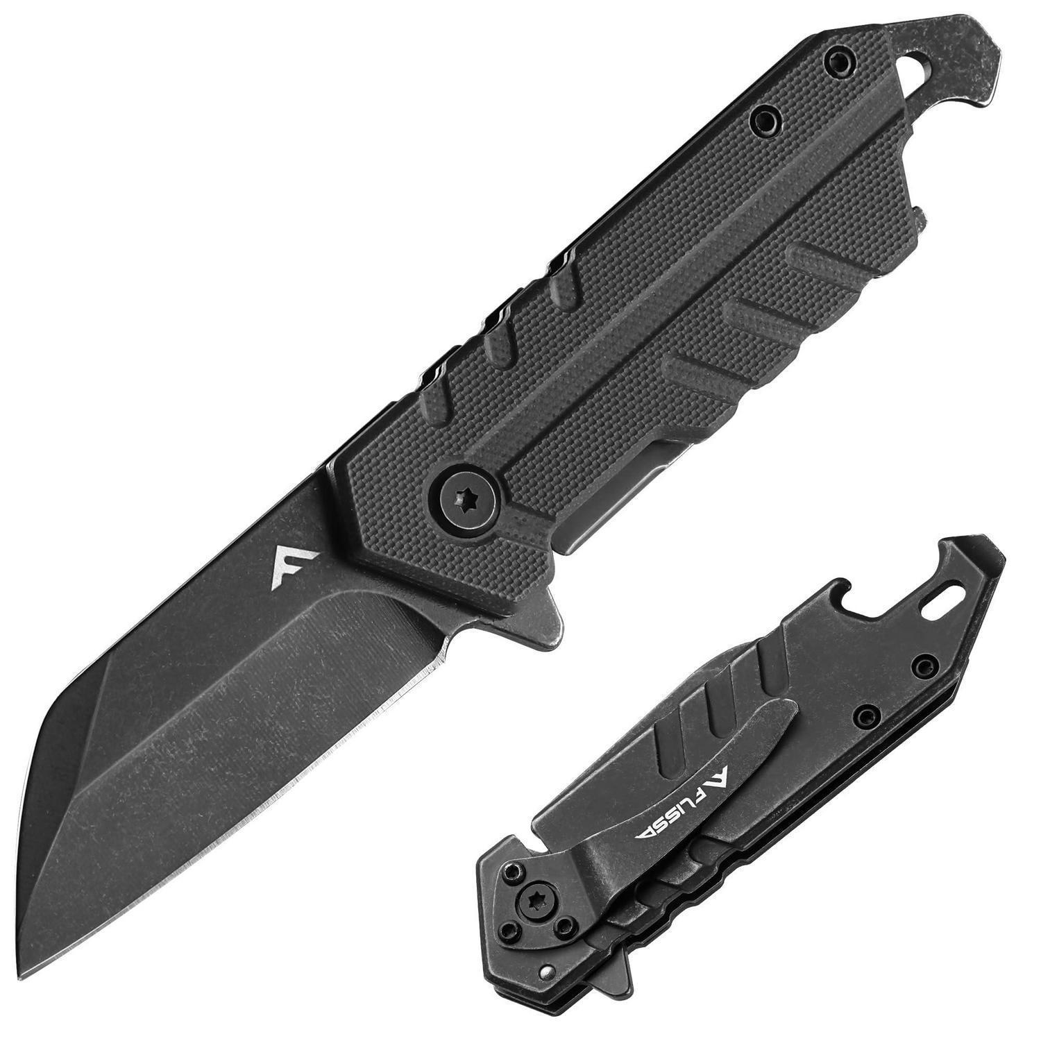 Klappmesser Mit G10 Griff, Einhandbedienung, Flaschenöffner, Schwarz