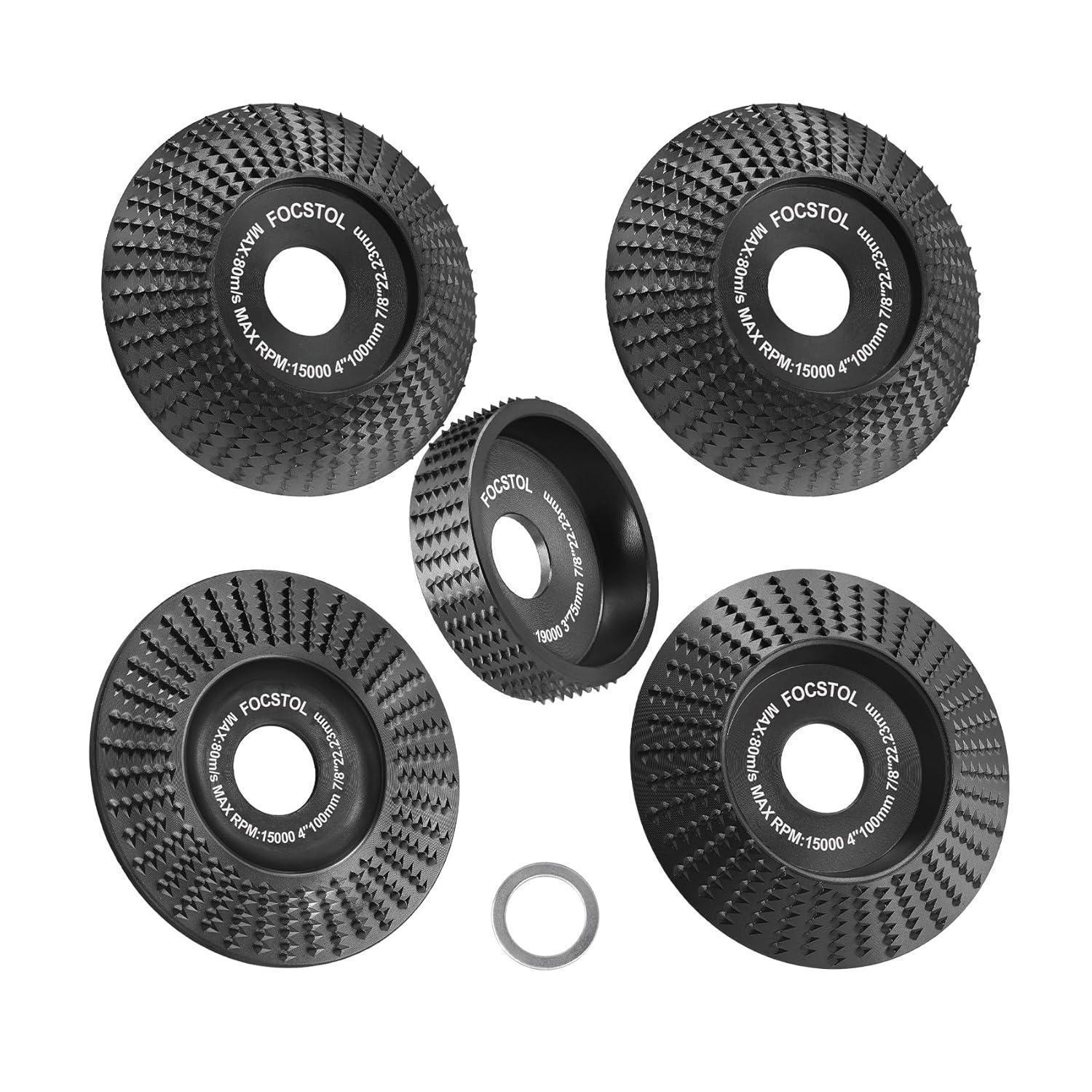 Holz Schleifscheiben Für Winkelschleifer, 5er Set, 100mm & 75mm, Stahl, Zum Schnitzen & Formen