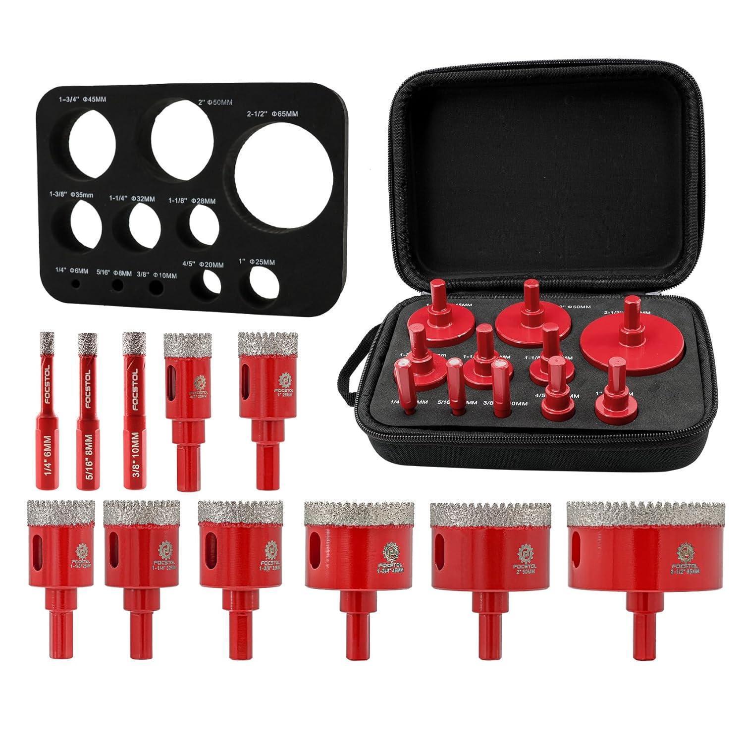Diamant Fliesenbohrer Set 11tlg. 6-65mm Mit Dreikantschaft Für Porzellan, Granit