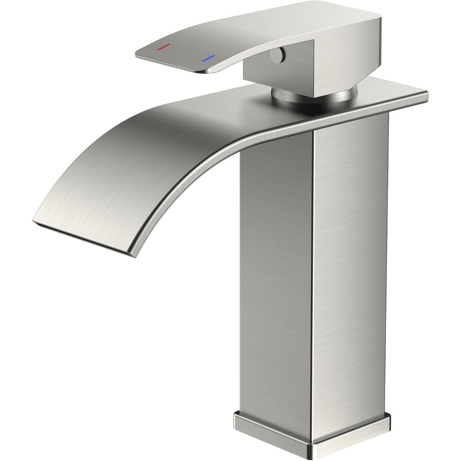 Waschtischarmatur Wasserfall Einhandmischer Gebürstetes Nickel Auslaufhöhe 110mm