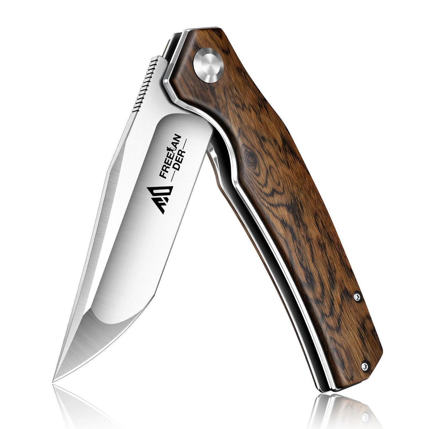 Klappmesser D2 Stahl Mit Holzgriff Braun-silber Für Camping & Outdoor