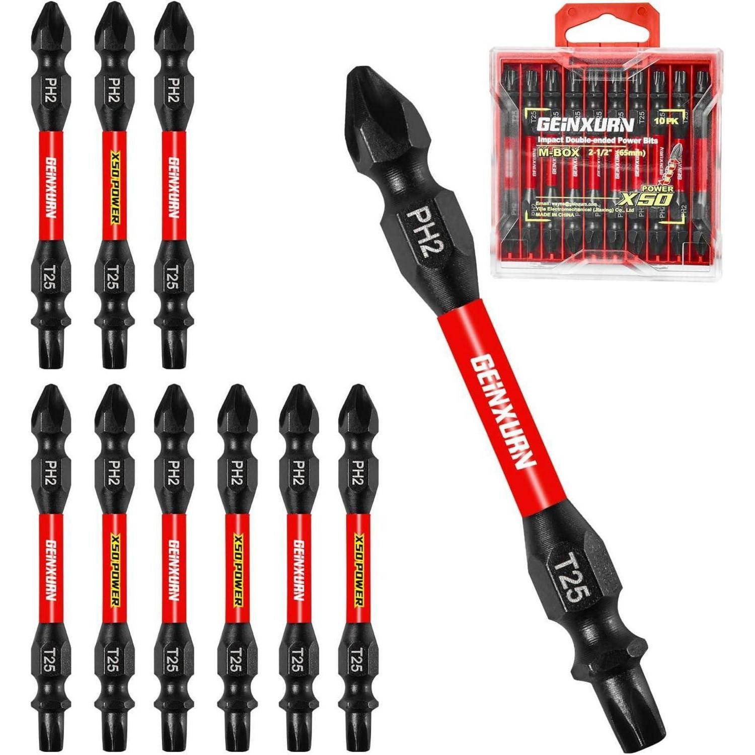 10tlg. Ph2/t25 Doppelbit-set 65mm Schlagfest S2-stahl Magnetisch Mit Box