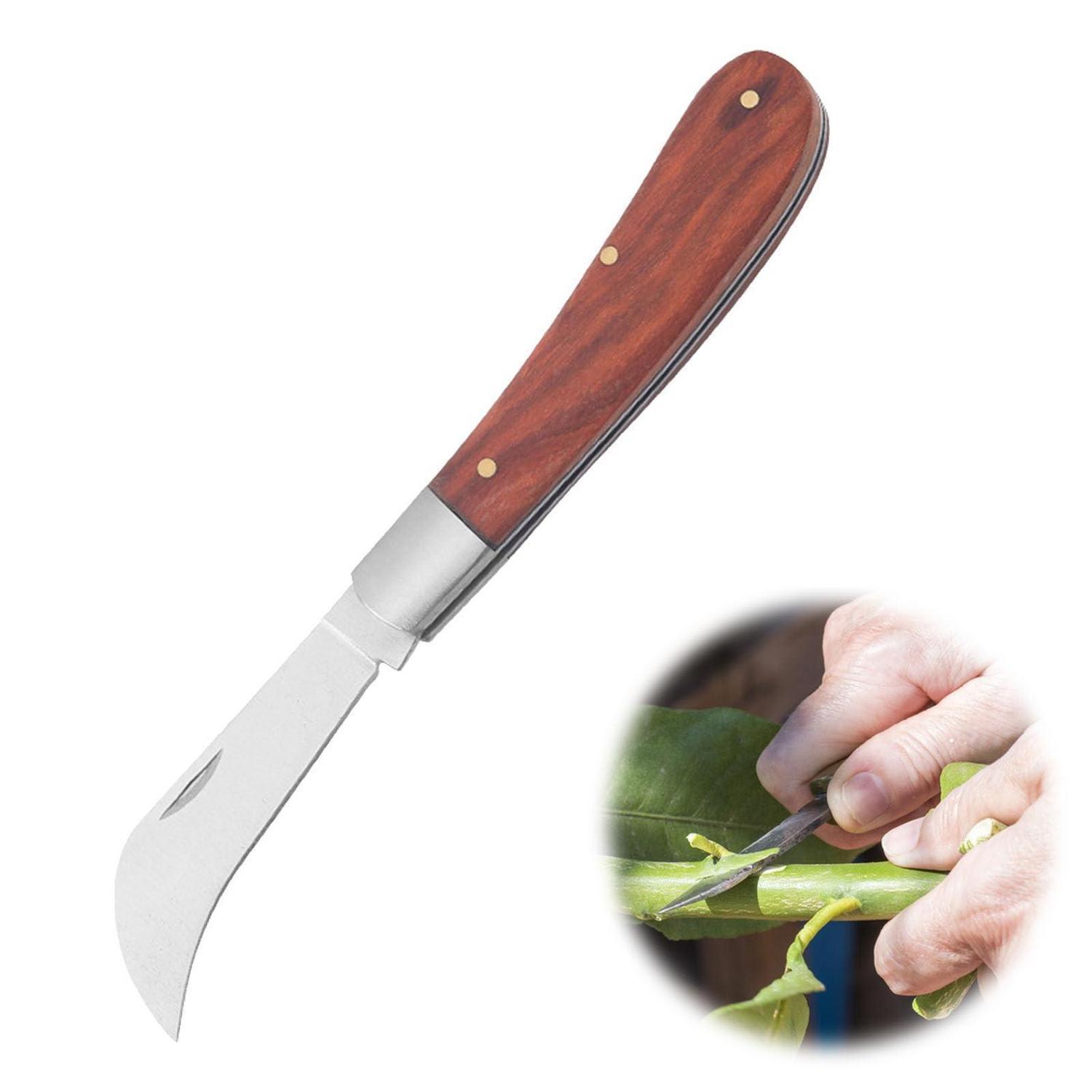 Garten Klappmesser Mit Gebogener Klinge Aus Edelstahl Und Holzgriff