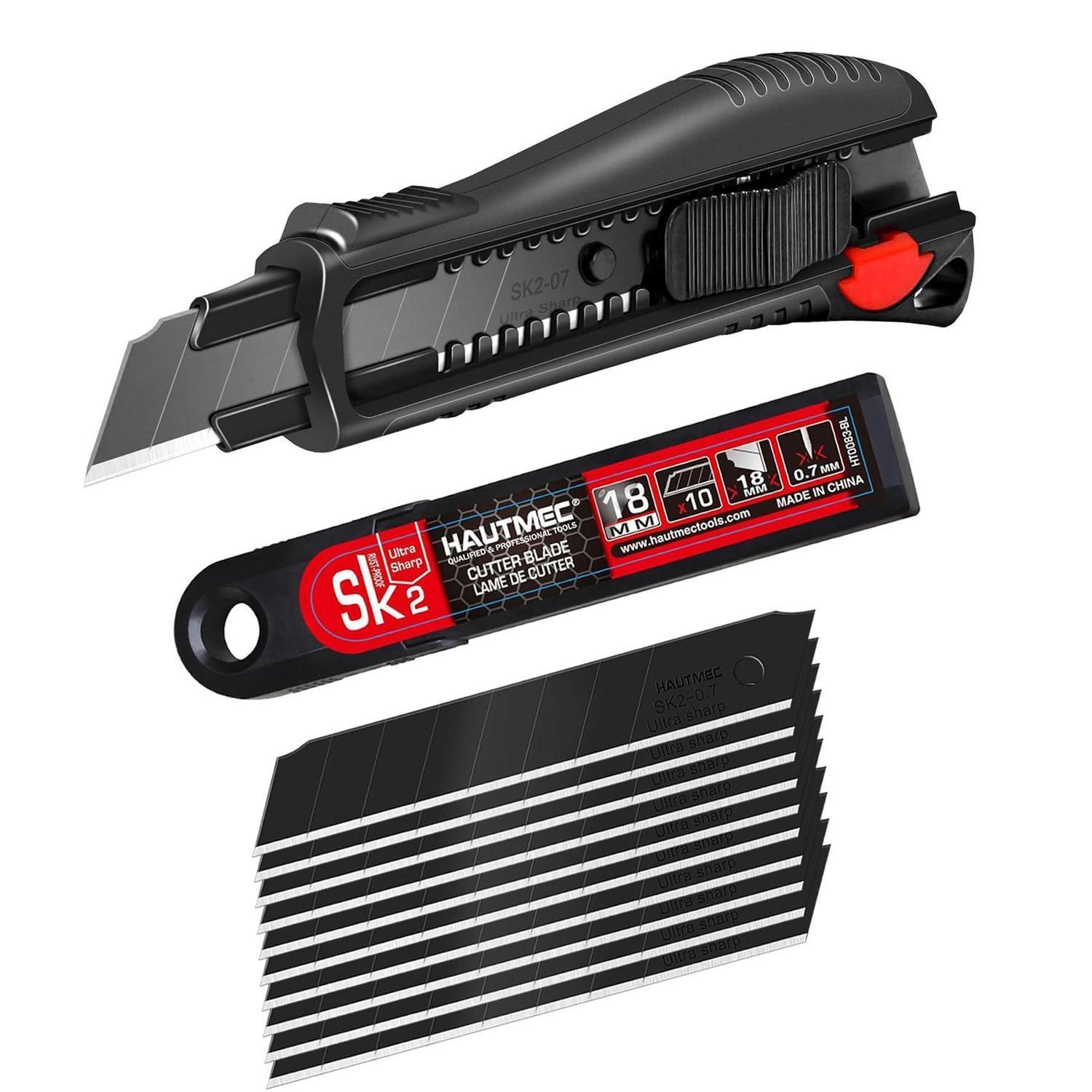 Profi Cuttermesser Set 18mm Mit 10 Abbrechklingen, Auto-lock & Soft-grip