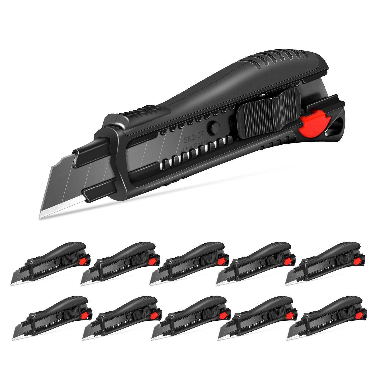 Cuttermesser 18mm Profi 10 Stück Mit Soft-grip, Auto-lock & Sk2-klinge