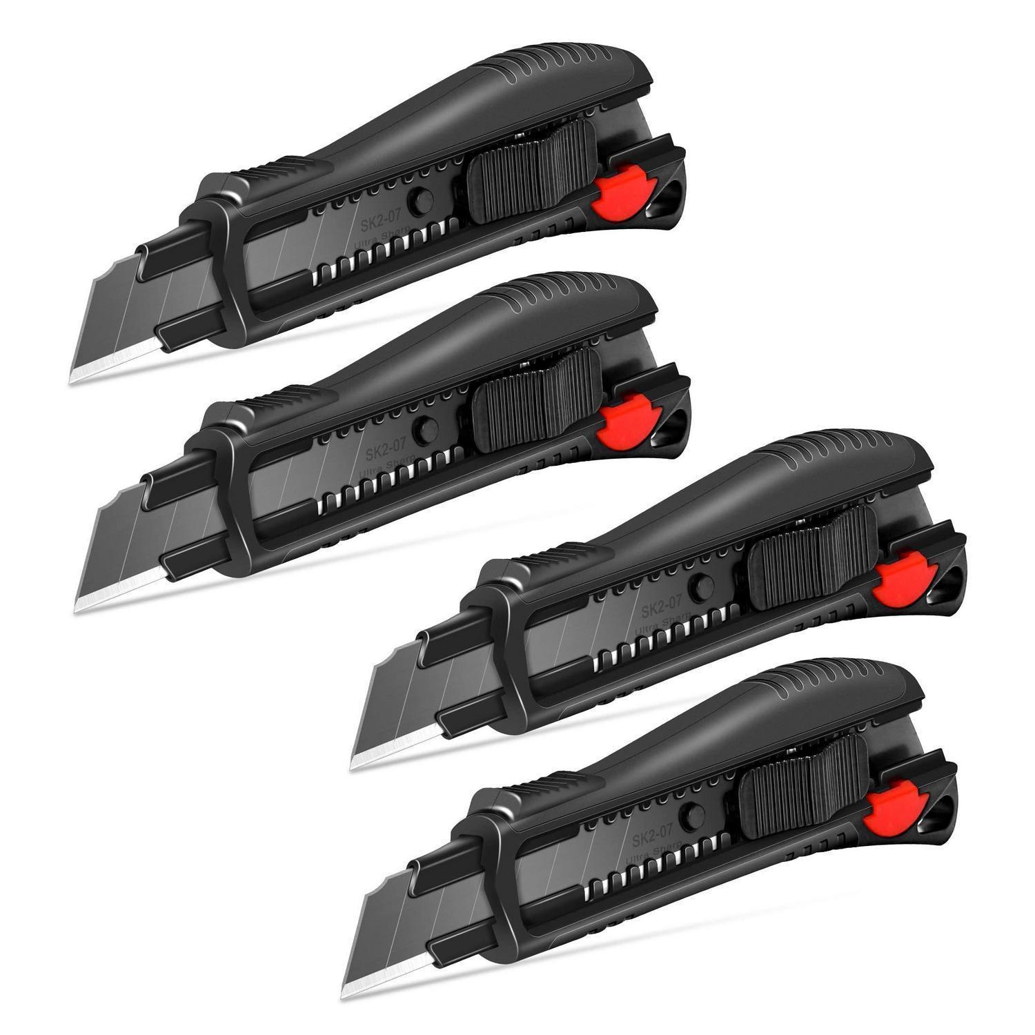 Cuttermesser 18mm Profi 4 Stück Mit Soft-grip, Auto-lock & Sk2-klinge