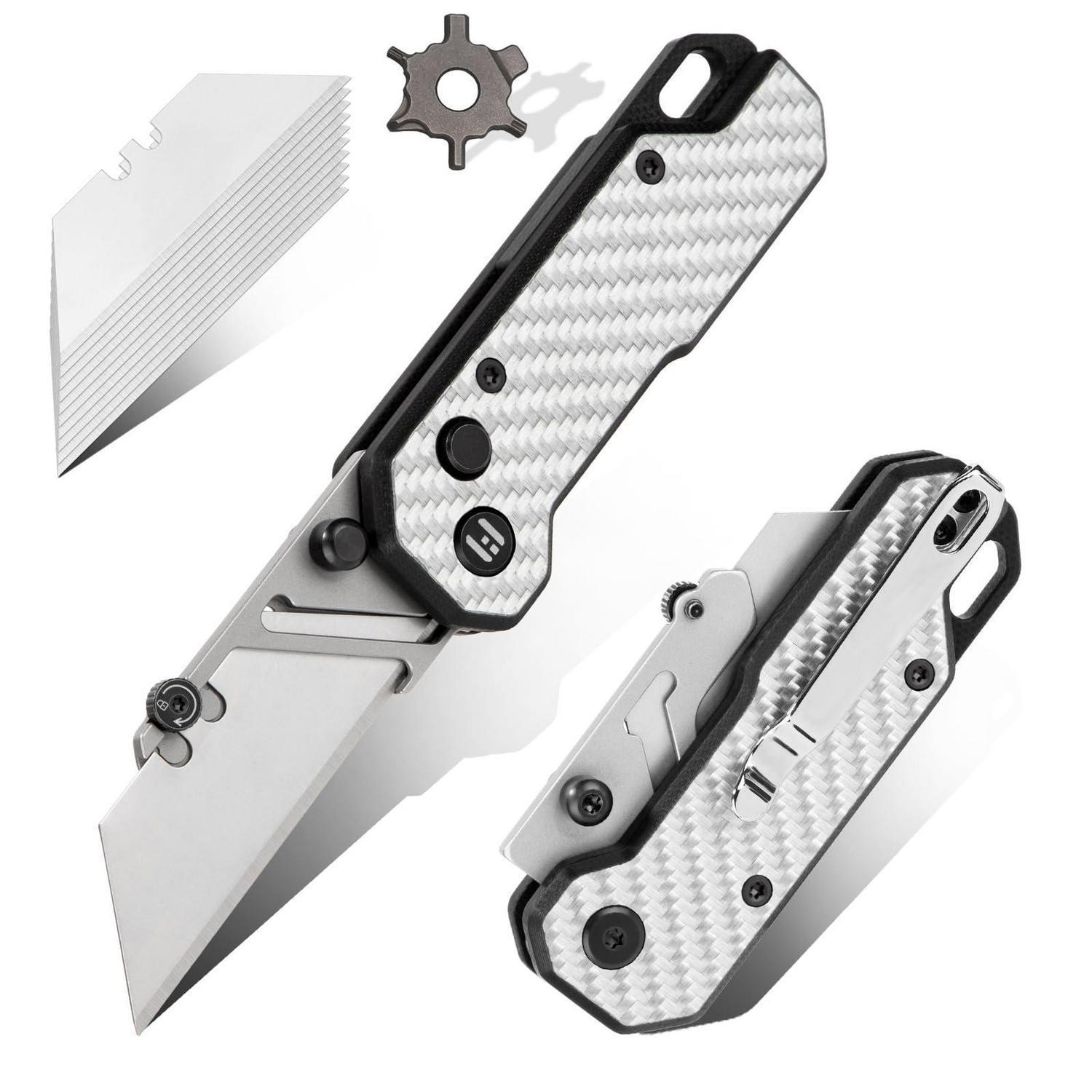 Klappmesser Mit 6cm Sk2-klinge, G10 & Carbonfaser-griff, Inkl. 10 Ersatzklingen