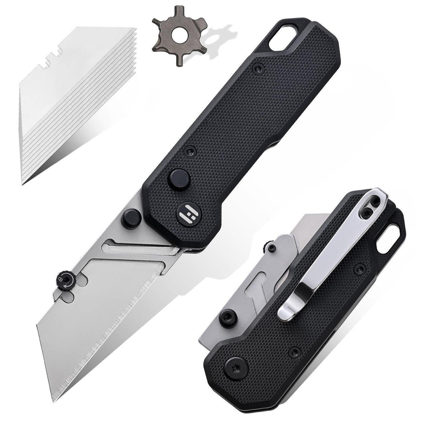 Klappmesser Mit 6cm Sk2-klinge, Inkl. 10 Ersatzklingen, G10-griff, Gürtelclip