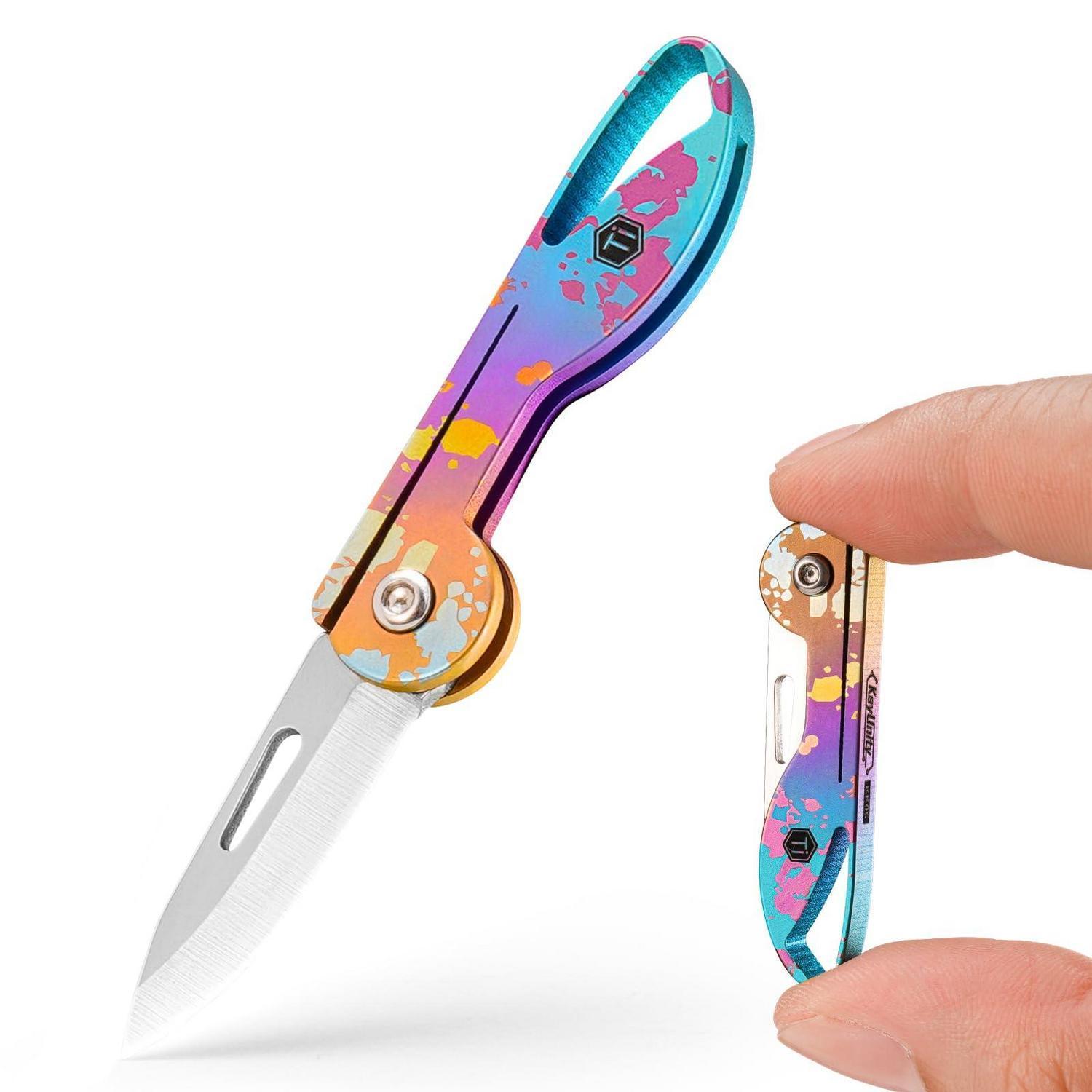 Mini Klappmesser Titan Mit Schlüsselanhänger, Leichtes Edc Messer Für Camping, Tusche-verlauf