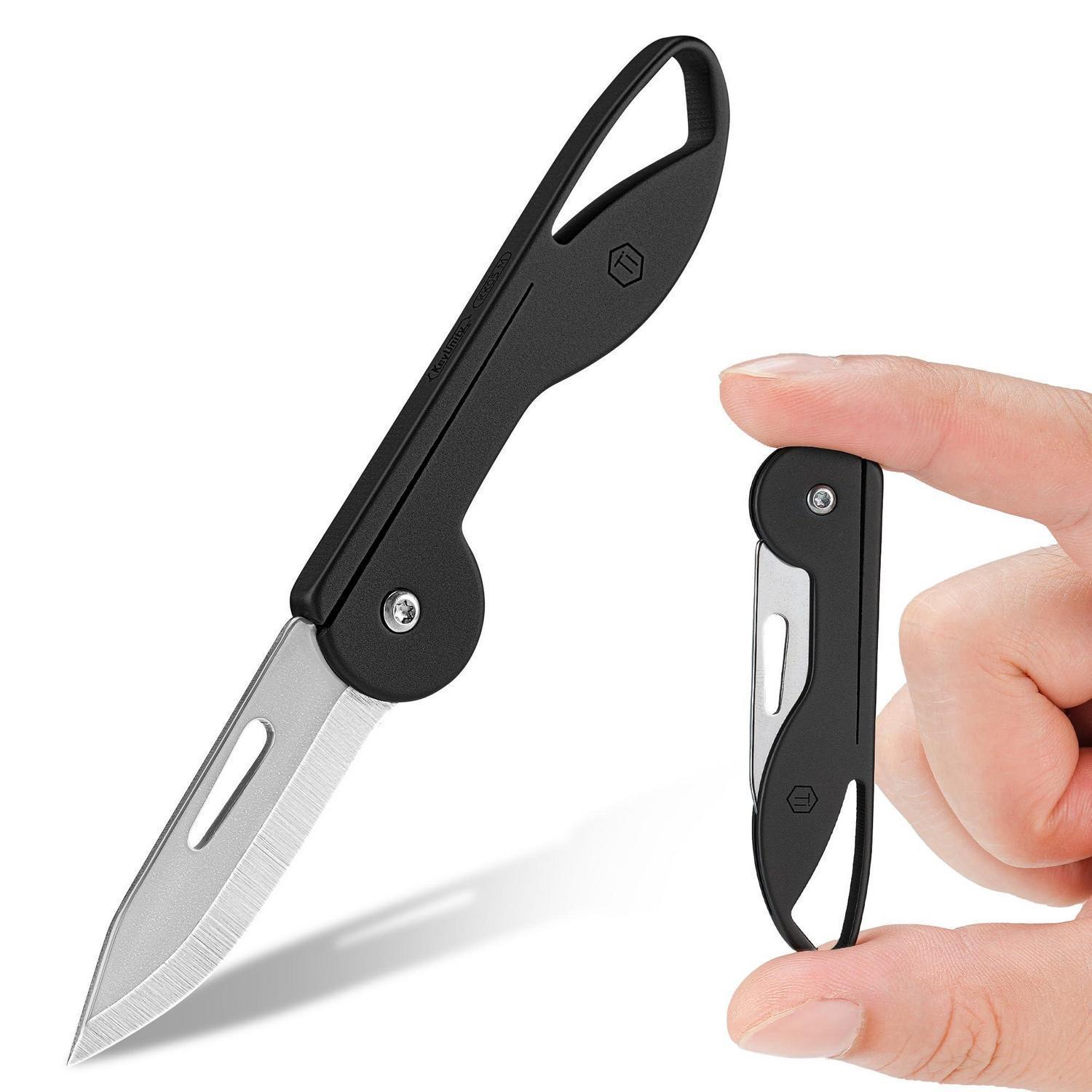 Mini Klappmesser Titan Schlüsselanhänger Rasiermesserscharf Grau M