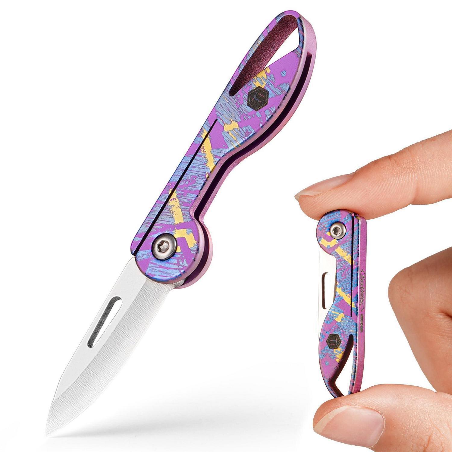 Mini Klappmesser Titan Mit Schlüsselanhänger, Rasiermesserscharf, Knallrosa-graffiti