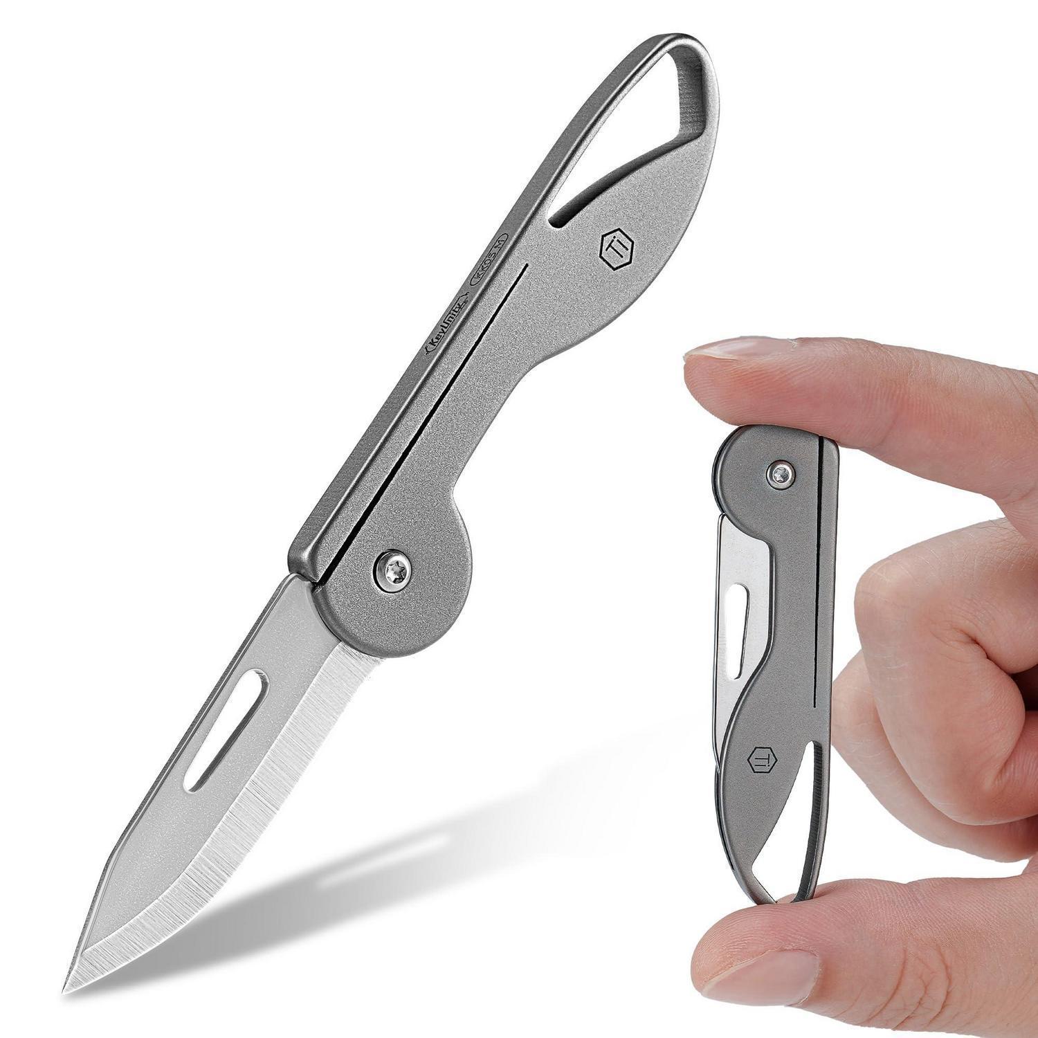 Mini Klappmesser Titan Mit Schlüsselanhänger, Rasiermesserscharf, Grau
