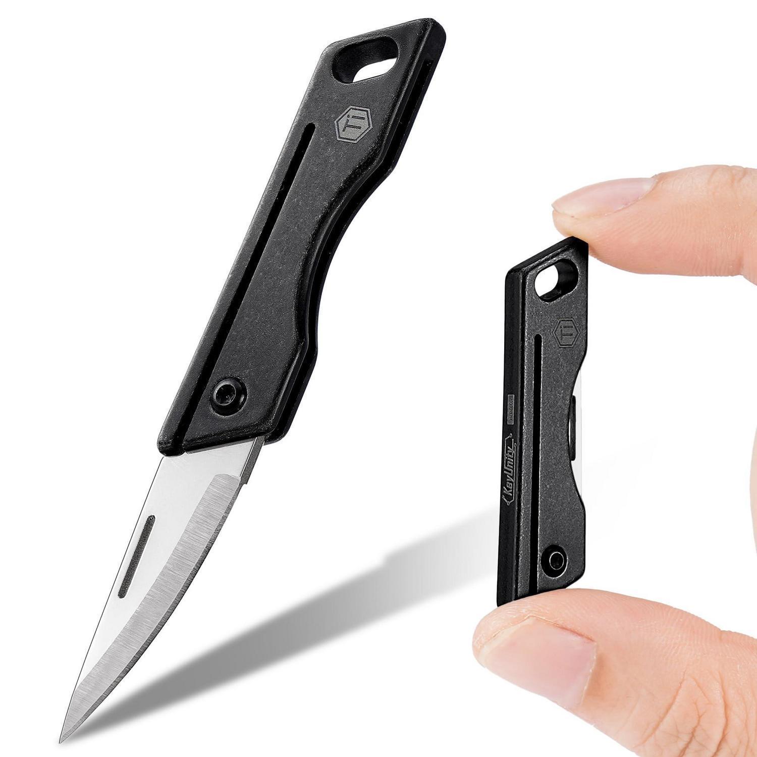 Mini Klappmesser Aus Titan Mit D2 Stahlklinge Und Schlüsselloch, Schwarz