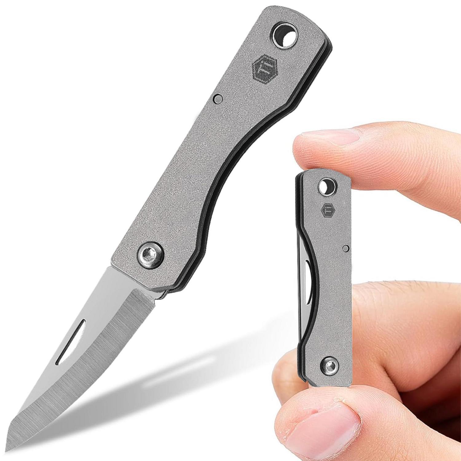 Mini Klappmesser Titan Mit Schlüsselloch, D2 Stahl Klinge, Edc Schlüsselanhänger Messer