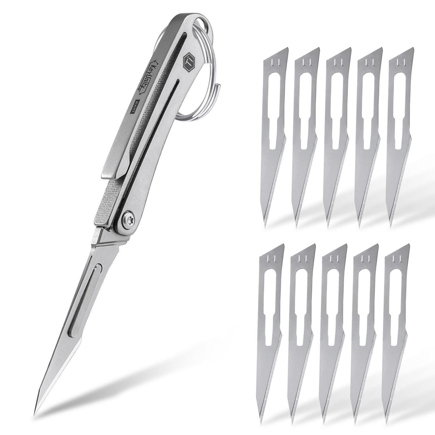 Taschenmesser Mit 11 Klingen, Titan Klappmesser Mit Schlüsselbundloch, Grau