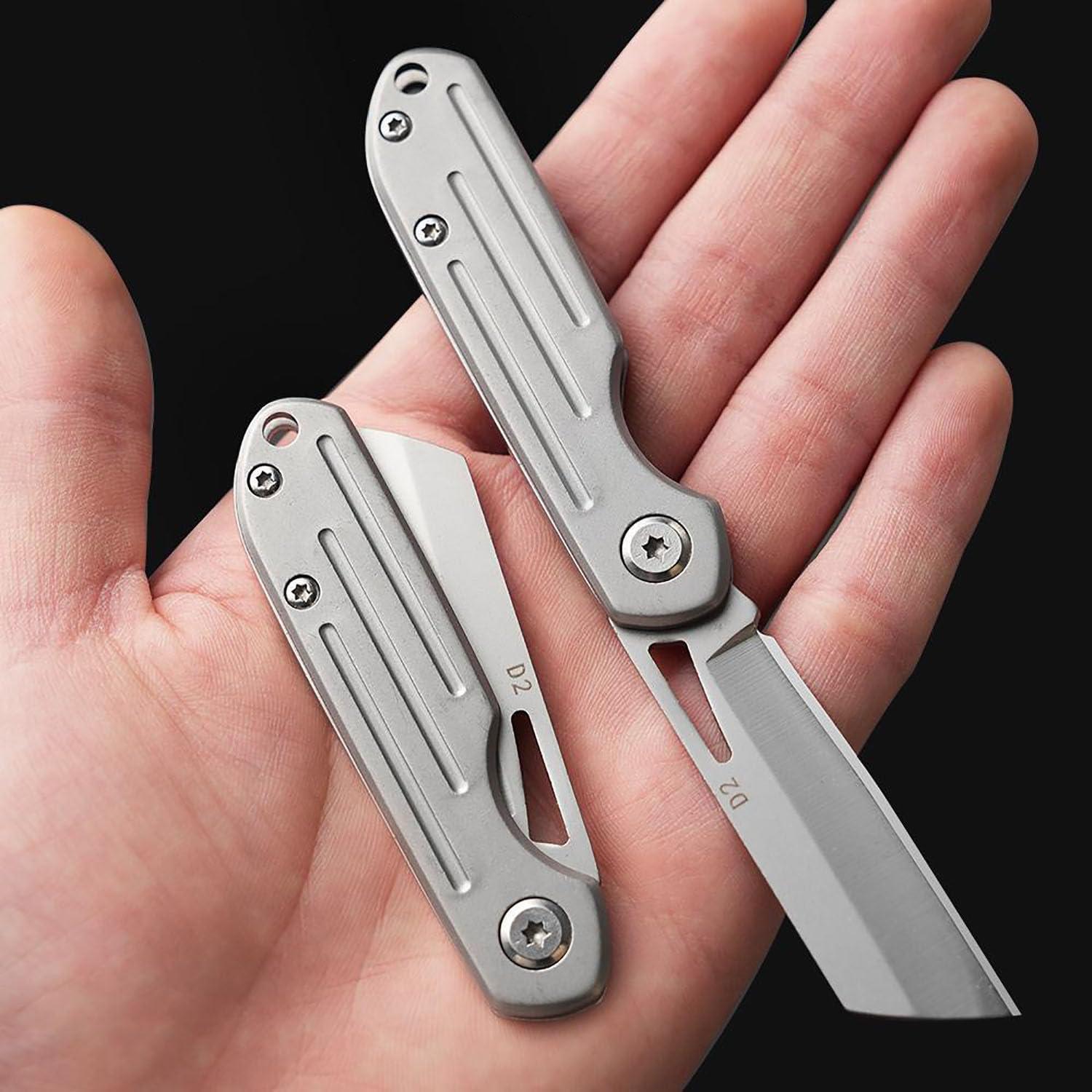 Klappmesser Klein Edelstahl, Zweihand-messer Mit Schlüsselanhänger, Outdoor Edc Geschenk
