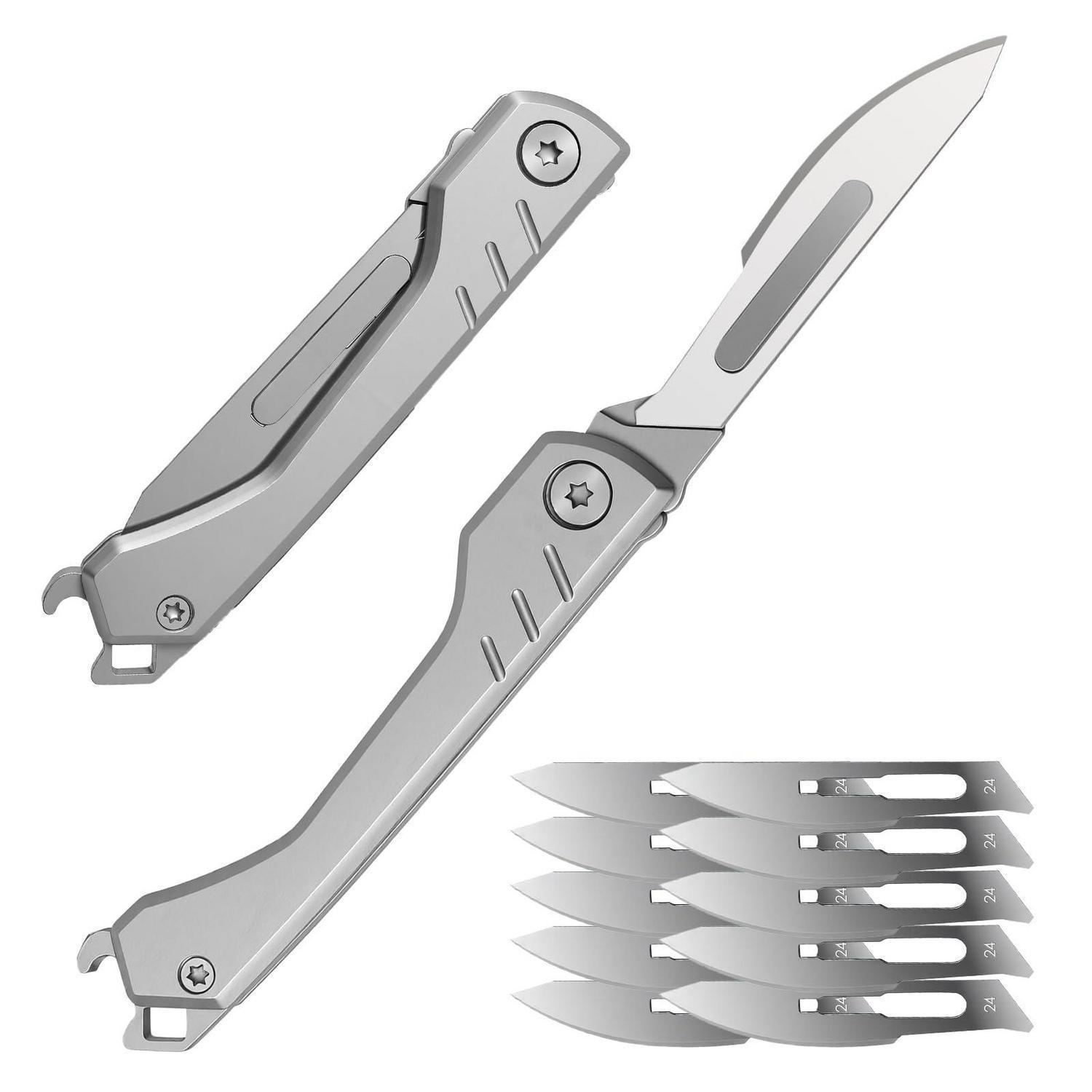 Klappmesser Skalpell Mit 10 Wechselklingen, Edelstahl, Edc Taschenmesser Für Outdoor & Camping