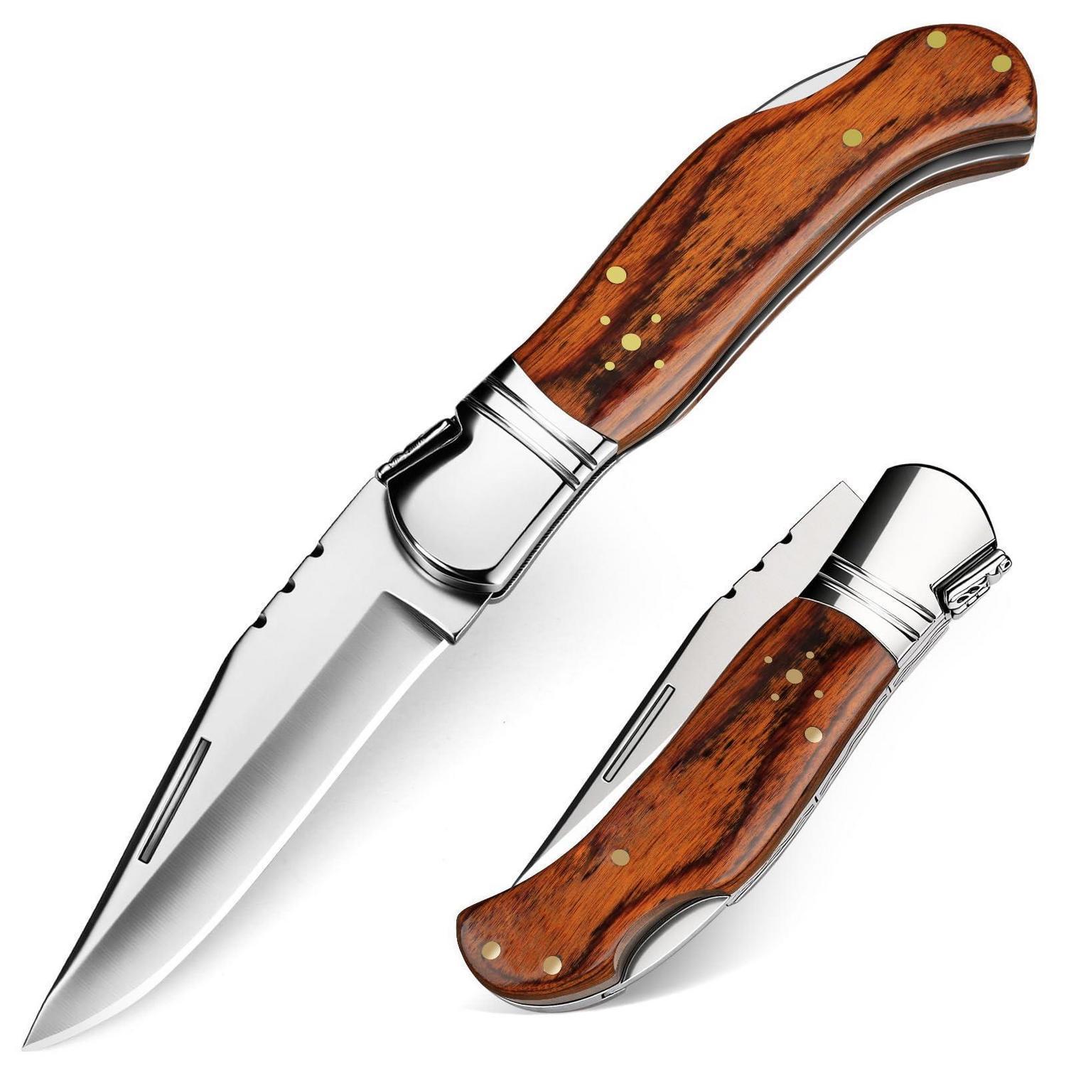 Klappmesser Mit Zebrawood Griff, 420c Stahl, §42a Konform, Zweihandmesser Für Outdoor