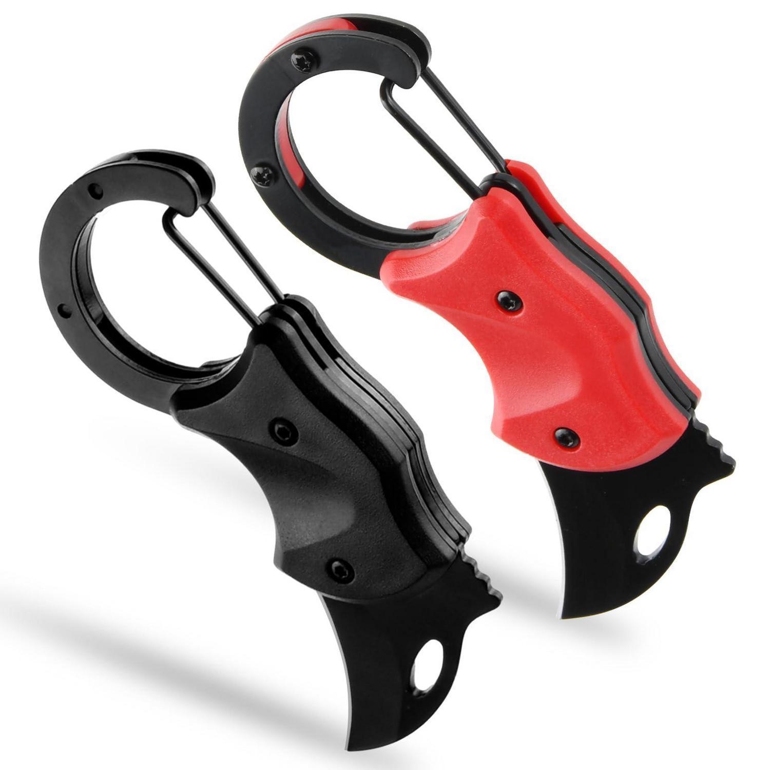 Klappmesser Mit Karabiner 2er-set Schwarz & Rot 3cr13 Edelstahl Mini Taschenmesser